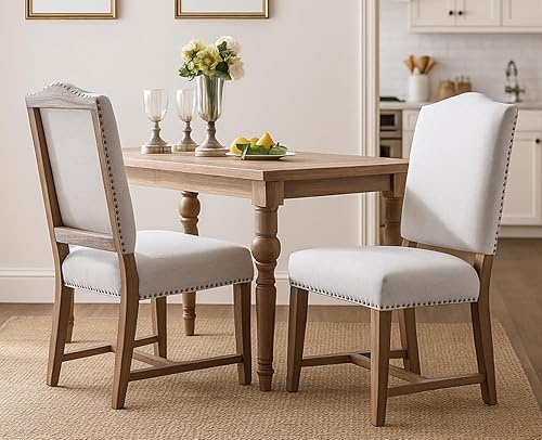 CIMOTA Juego de 2 sillas de comedor estilo granja, modernas de mediados de siglo, sillas laterales de cocina tapizadas con respaldo altoribete de