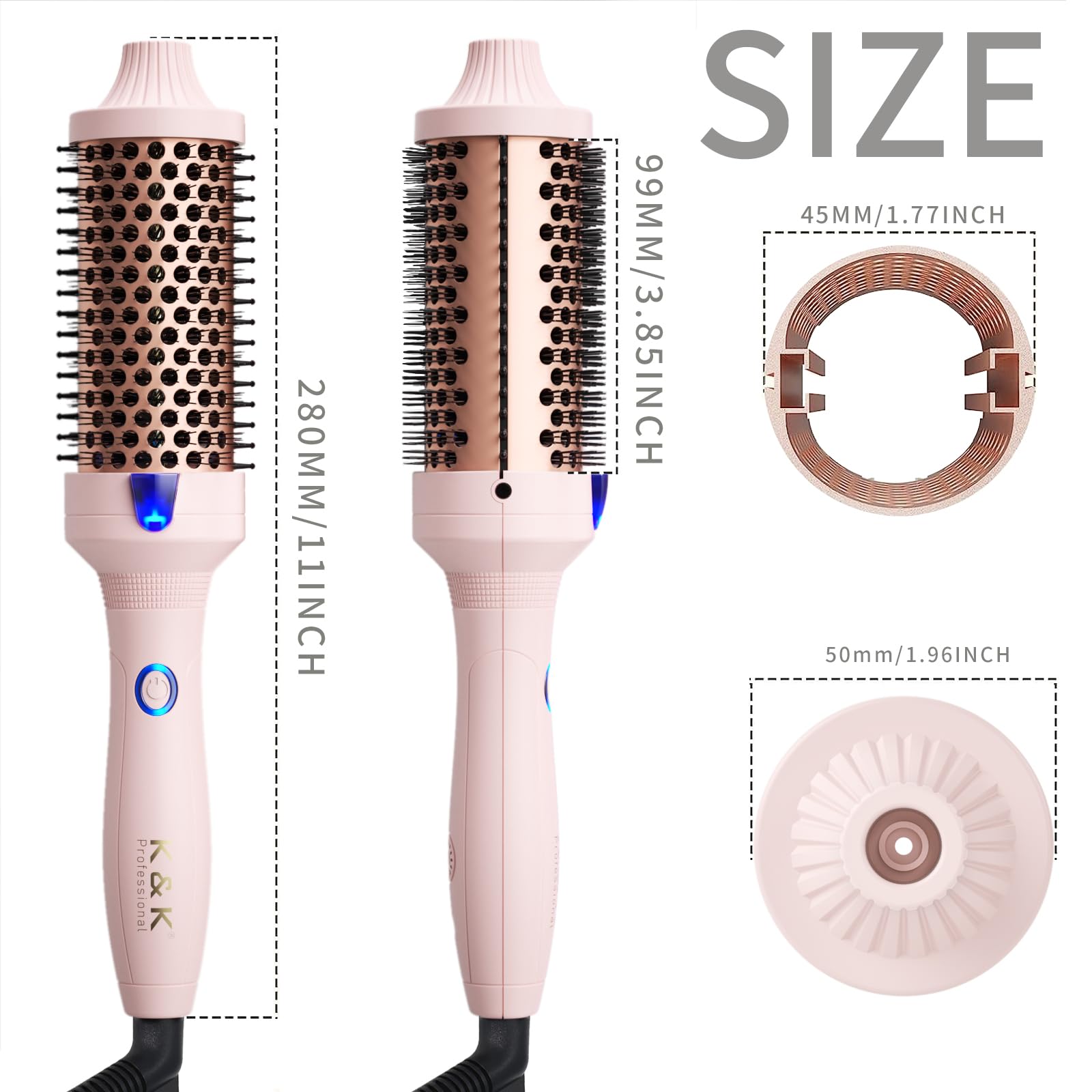 K&K Ceramic Tourmaline Ionic Curling Brush Volumizer