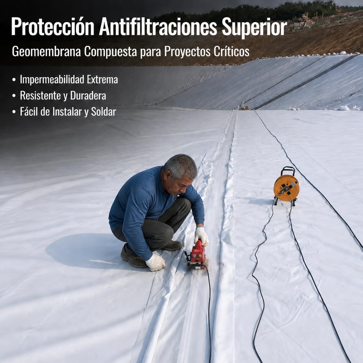 Malla geotextil de polipropileno no tejida, blanca, permeable, alta resistencia, para jardines, drenaje y obra civil, Geomembrana compuesta con sold