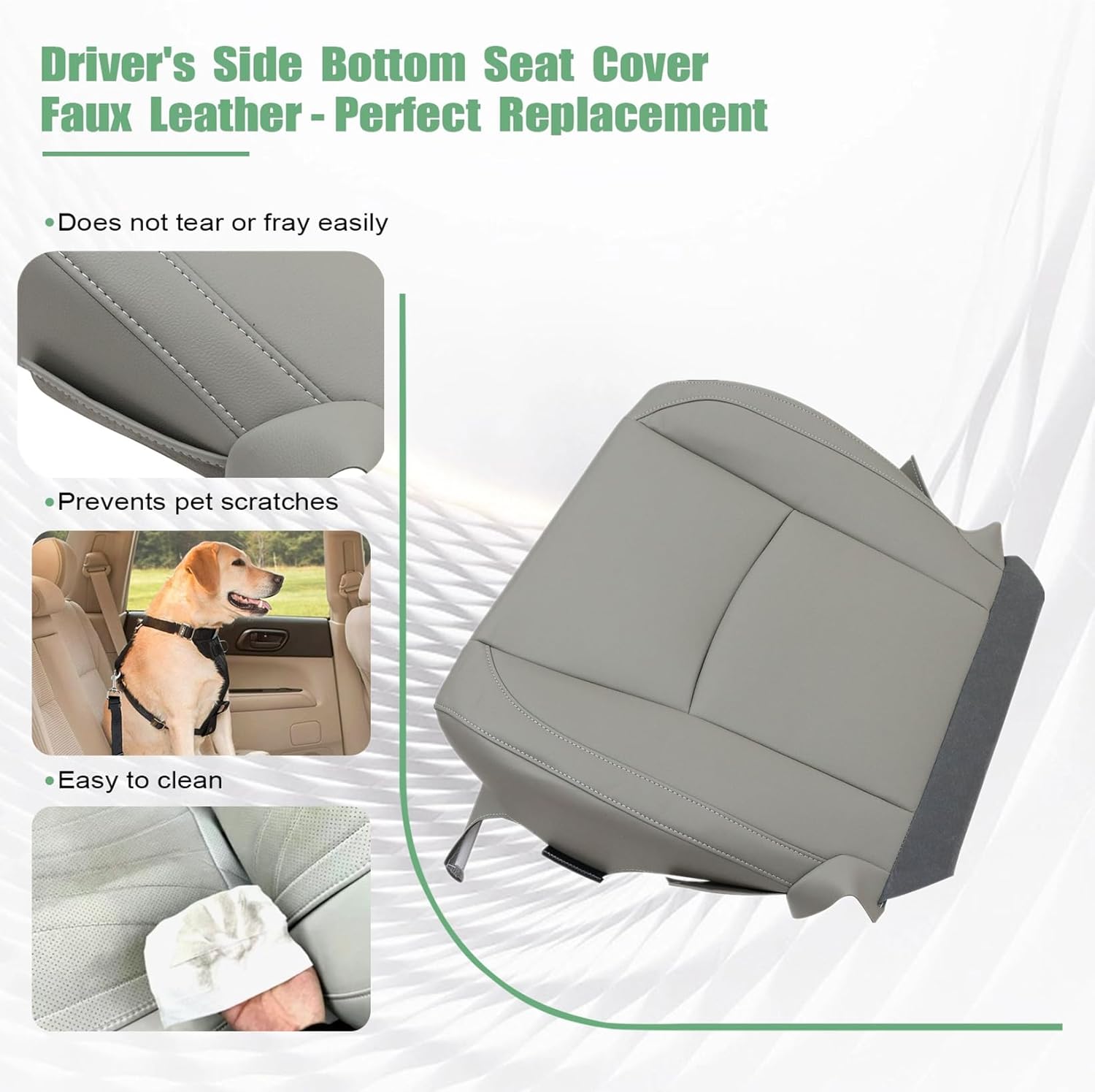 FZJDSD Gray Driver Side Bottom Replacement Leather Seat Cover Compatible with Lexus RX330 RX350 RX400 2004 2005 2006 2007 2008 2009