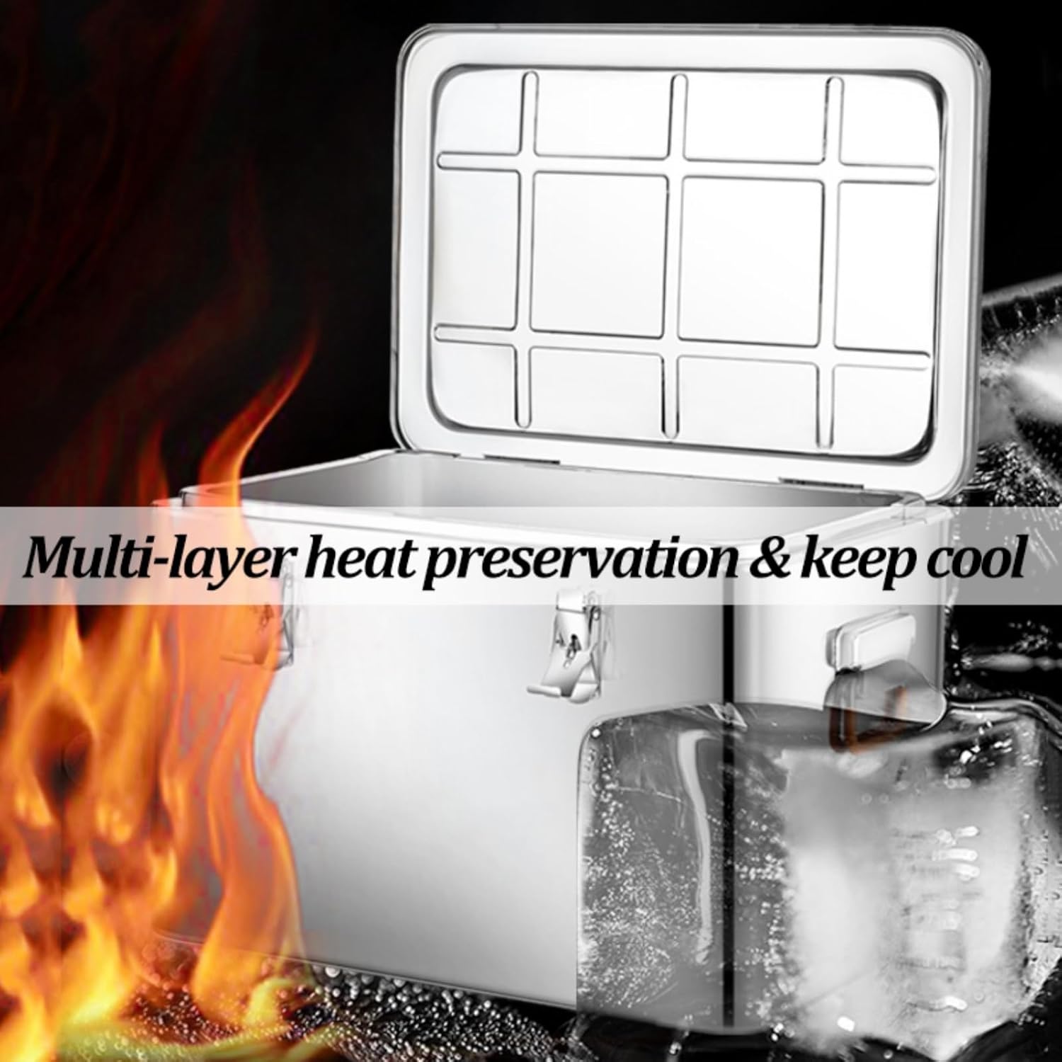 Stainless Steel Ice Chest, Insulated Hard Cooler, Commercial Drop-in Ice Bin Chest, Camping Cooler with Cover, Outdoor Kitchen Ice Bar(65L)