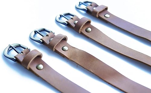 Miniatura 2 de Jeereal Correas de estribo de cuero genuino (paquete de 4) con hebilla de metal de longitud ajustable Bourbon Marrón