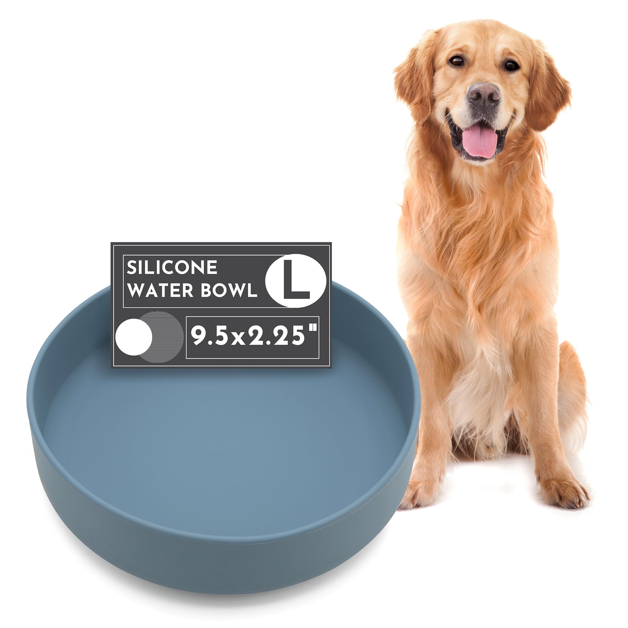 The Perfect Dish - Durable Dog Water Bowl - No Spill - Less Mess Non-Tippable Water & Food Bowl, Pure Silicone, Spill Proof with Suction Cup, Suitable for All Pets, Large - Ocean Blue