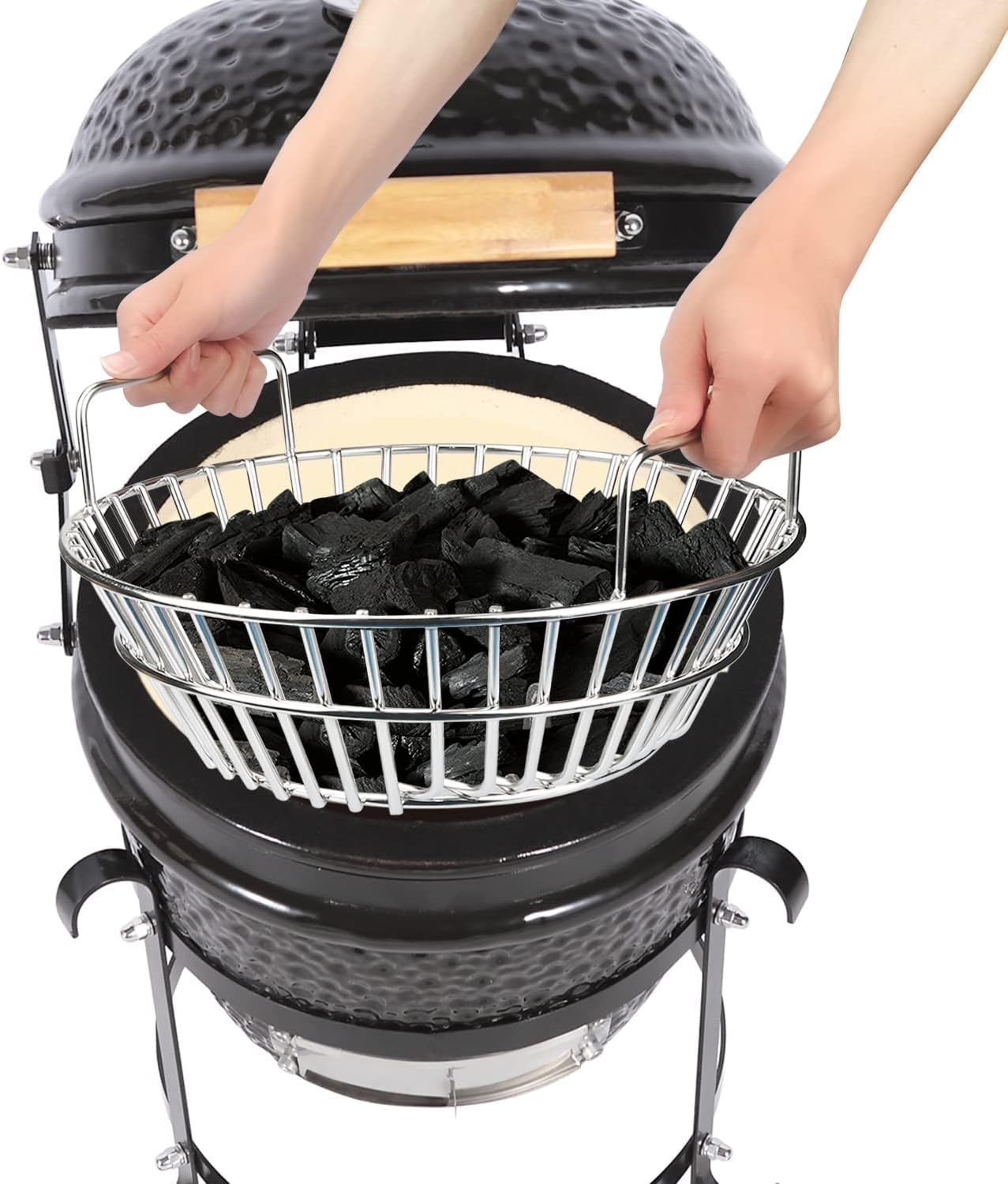 Cesta de ceniza de carbón de acero inoxidable de 14 pulgadas, accesorio para parrilla grande de huevo verde grande