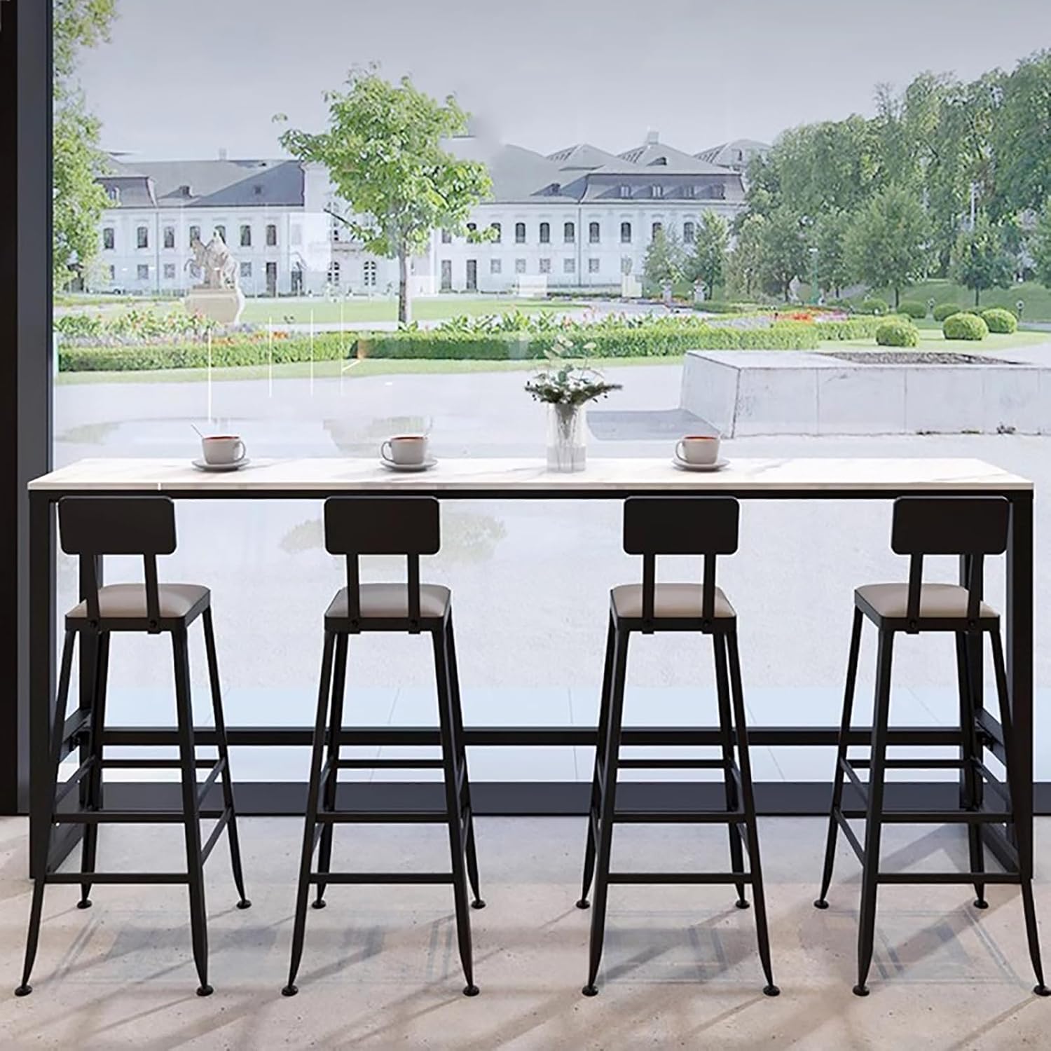 Modern Slate Bar Table,Rectangle Bar Height Console Table,Faux Marble Top With Iron Base,Long Trestle Table Dining Table Kitchen Table Coffee Bar Table- No Stool(86.6"L x 15.7"W x 41.3"H, Black)