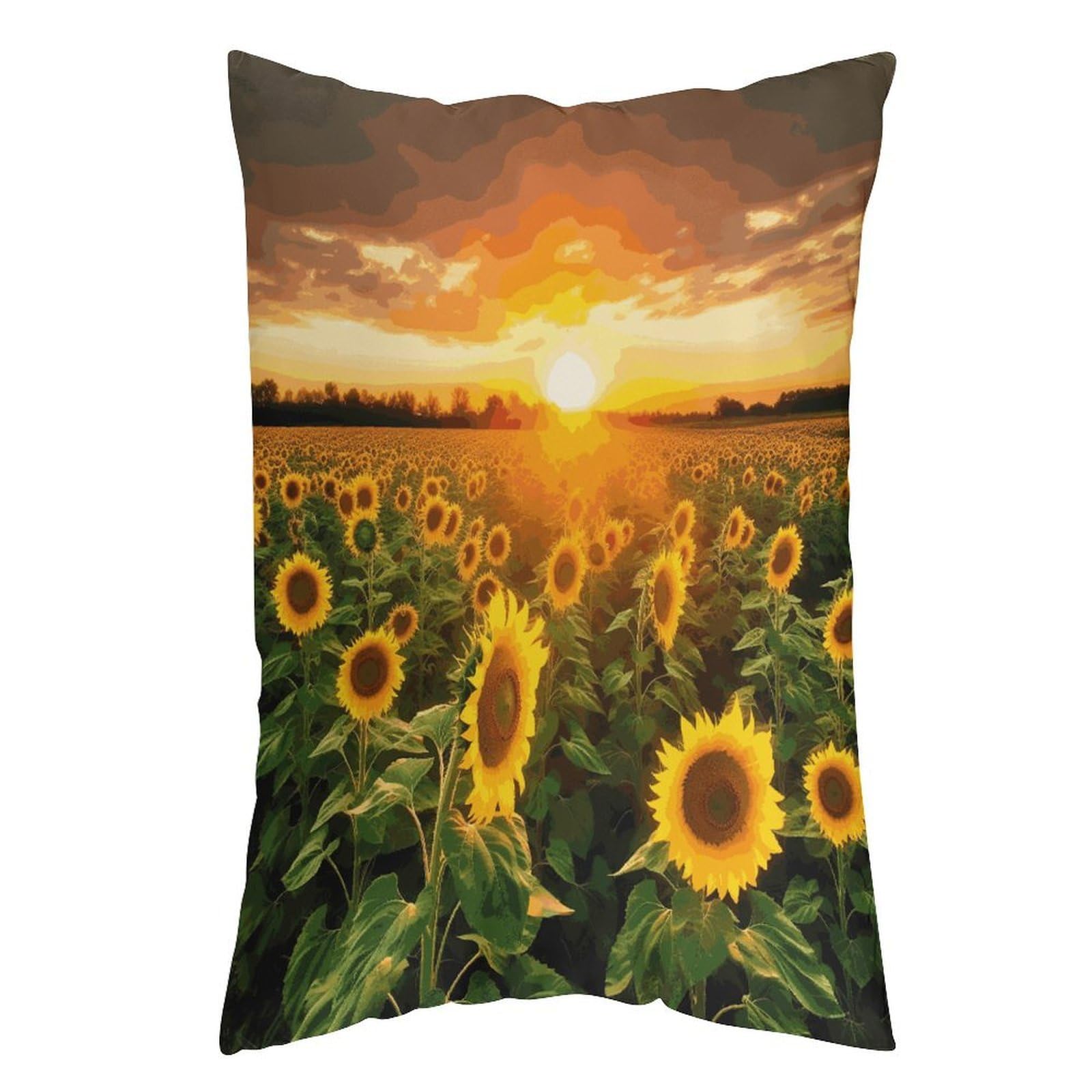 LDGSUPH Sunflower Field Sunset Pillow Cases Soft Pillowcase with Invisible Zipper Wrinkle Resistant Pillow Covers Breathable Removable Pillow Protector for Bed Sofa Car 20"x30"