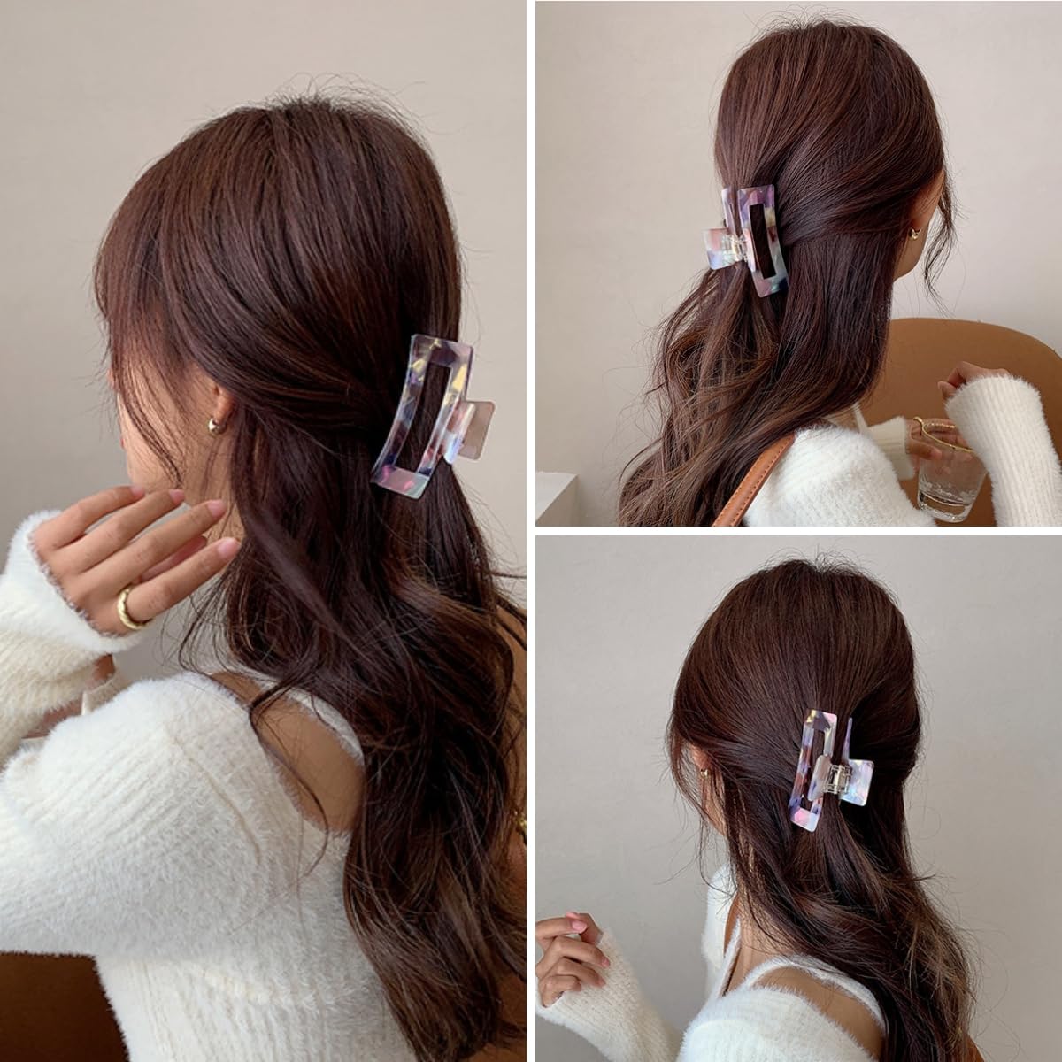 Women Cellulose Acetate Hair Clips 3.3 Inch Banana Hair Claw Clip, Tortoise Shell Celluloid Strong Hold Clips for Thin Thick Hair, Fashion Hair Accessories for Ladies Mother (2 Pack) - Image 4