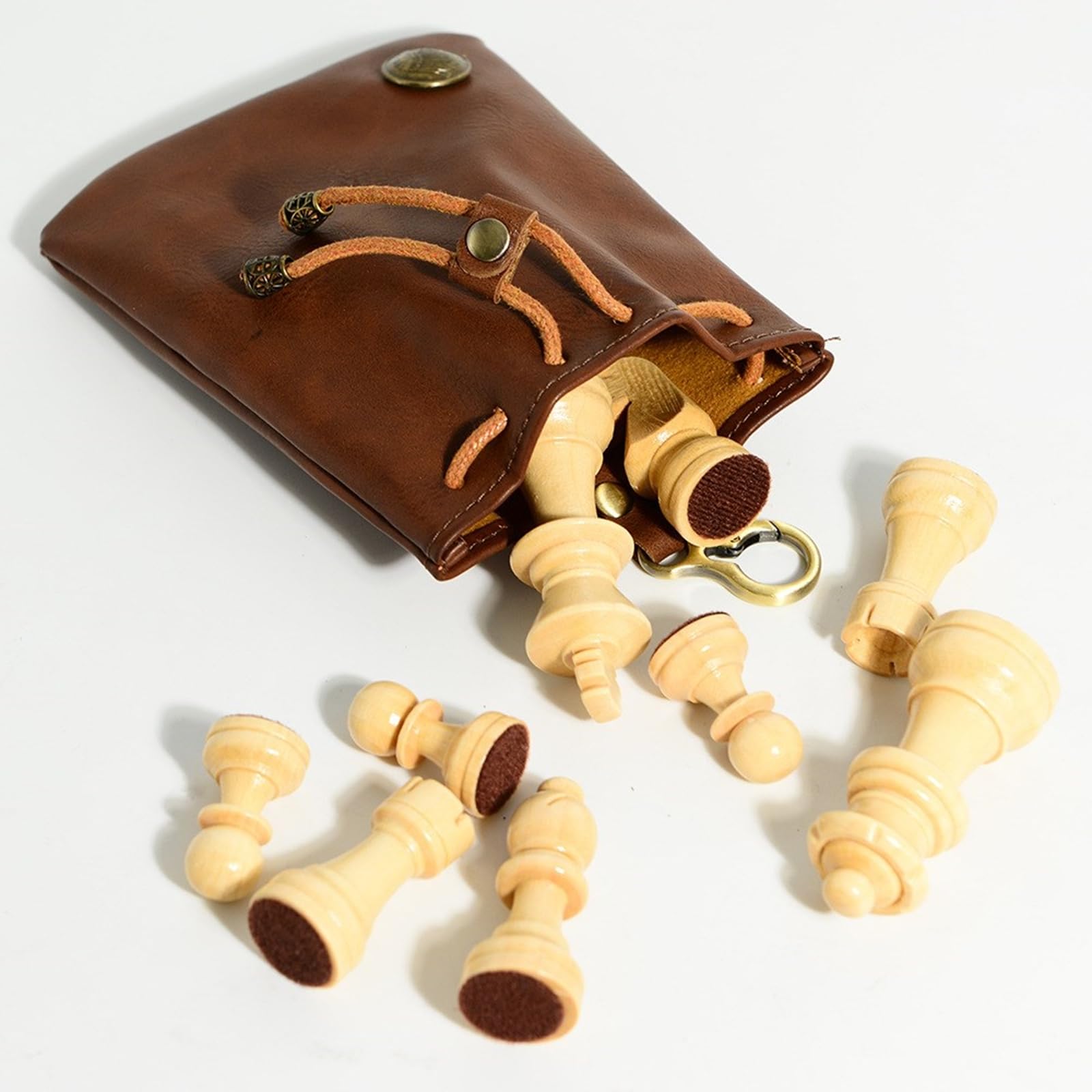 Internationale Schachfiguren aus Holz mit Tasche, handgeschnitztes Schachspiel, Spielfiguren, Schachbrettzubehör, 32 Stück