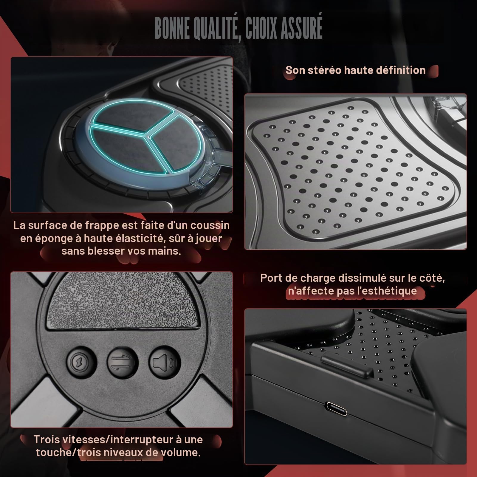 Machine de boxe musicale WingFly, 3 niveaux de vitesse, gants de boxe inclus, lumières LED, pour enfants et adultes
