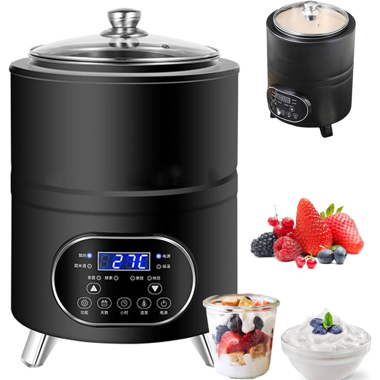 Yogurtera Digital 8L/12L con Cubeta Inoxidable 304 y Temporizador Black-8L