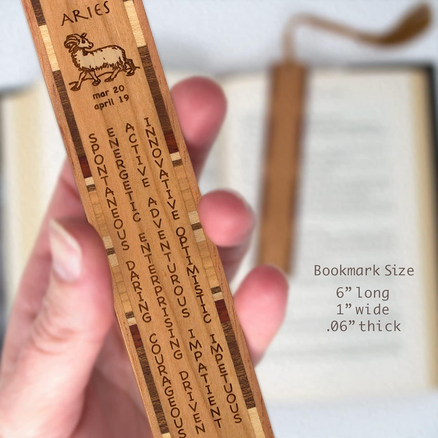 Personalized Aries Zodiac Astrological Sign Handmade Engraved Wooden Bookmark - Made in USA - Also Available Without Personalization