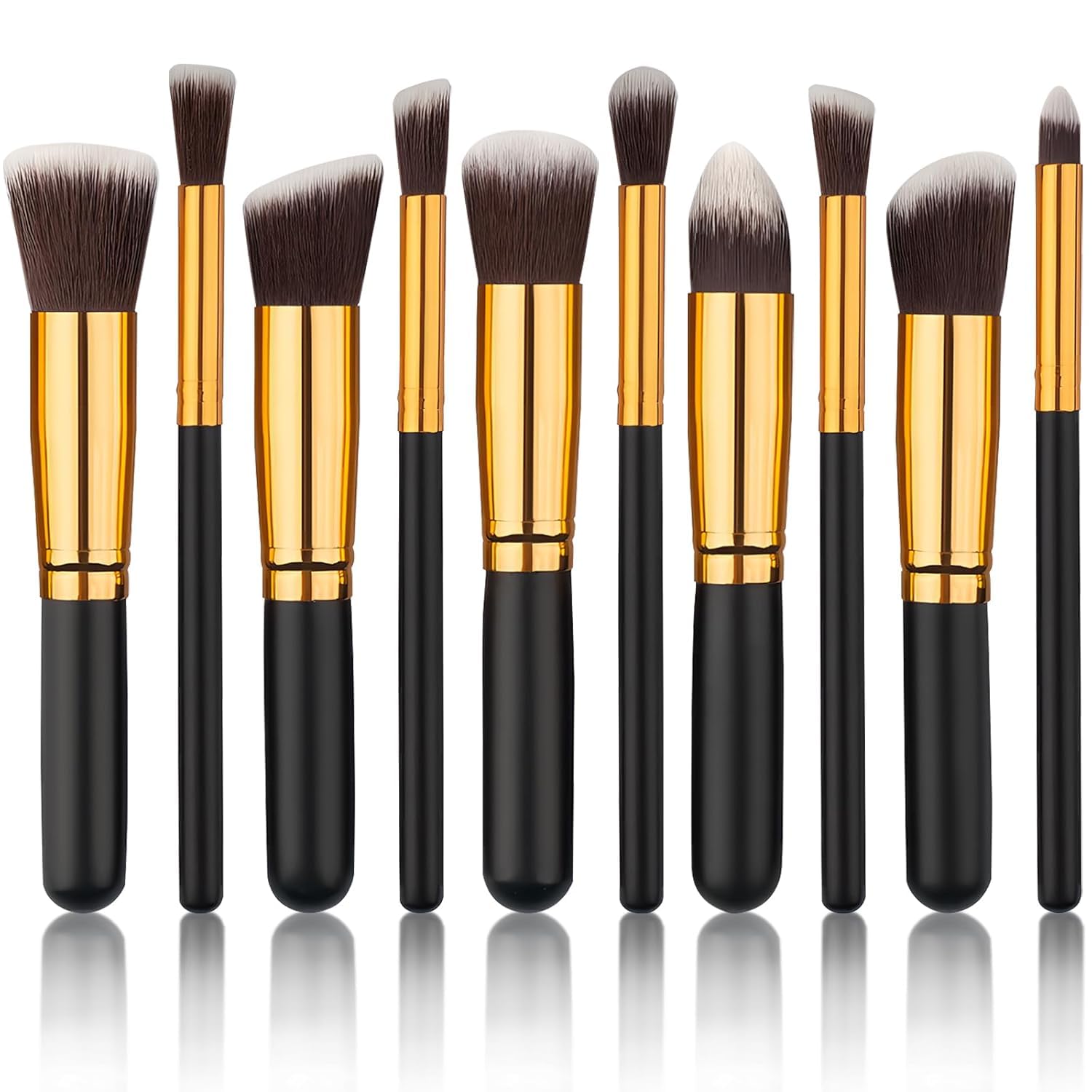 10pcs Premium Synthetic Mini Makeup Brush Set, Soft Travel Size Brushes for Eyeshadow, Powder, Eyebrow, Eyeliner, Blush, Foundation & Concealer – Black & Golden