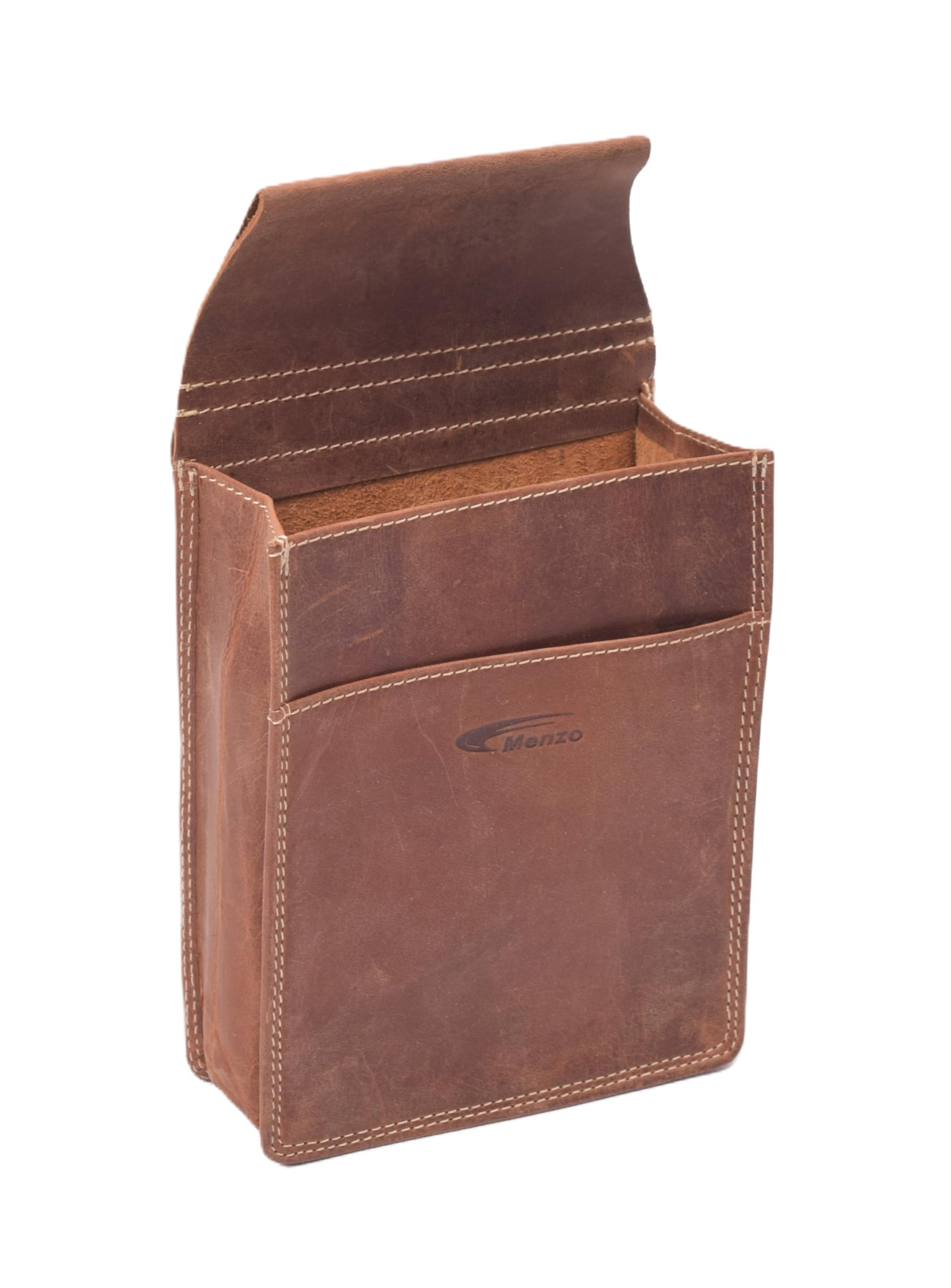 Menzo Kellnerholster aus echtem Büffelleder – Handgefertigtes Halfter für Kellnerbörsen – Holster mit Zusatzfach – Gastronomie-Zubehör für Damen & Herren (deltabraun)
