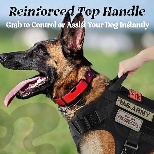 Miniatura 4 de rabbitgoo Arnés táctico para perros grandes arnés militar con asa chaleco de servicio sin tirones con paneles Molle y bucle arnés ajustable para