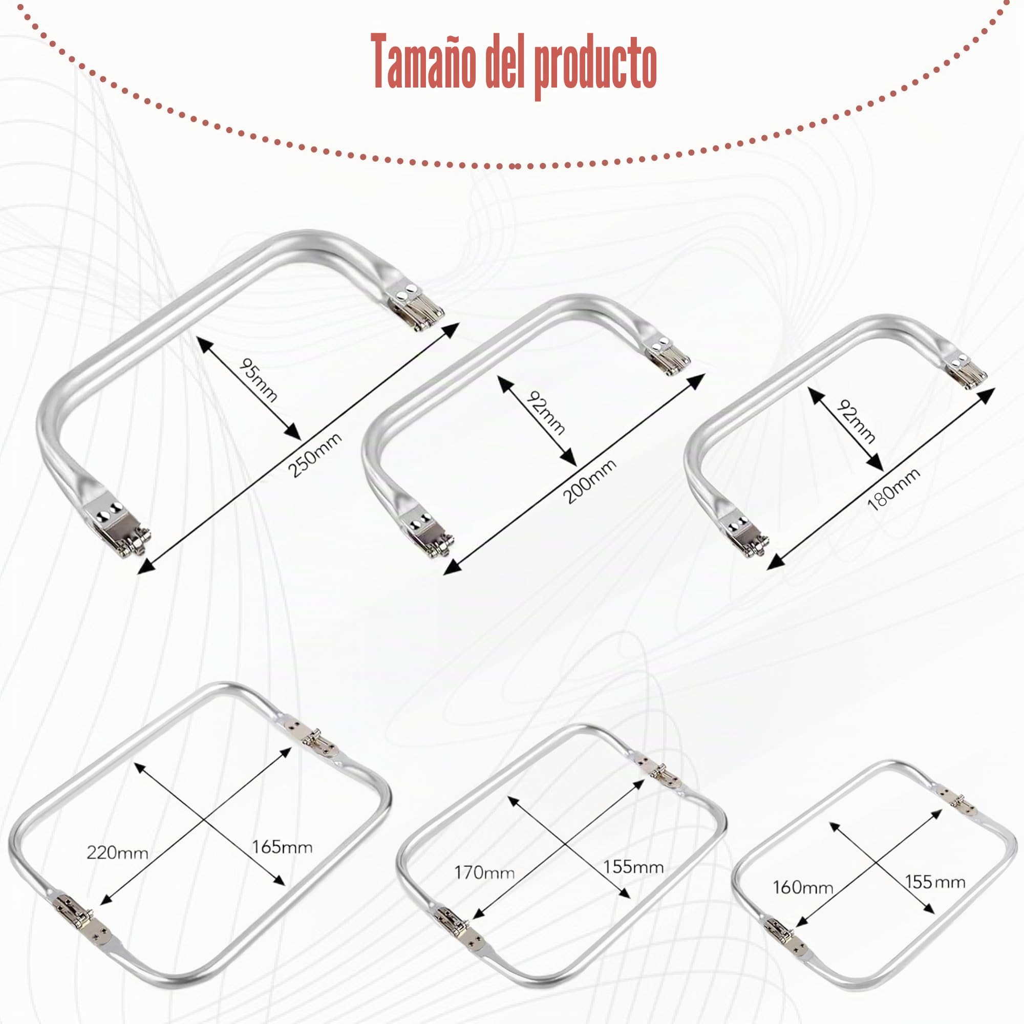 Pack de 3 Cierres Ocultos de Cartera, Asas en Forma de U, Marco de Repuesto de Aluminio, Cierre de Bolsas, Bricolaje, Bolsa de Cierre para Bolsa de Cena 25cm x 9,5cm,22cm cm y18cm x 9,2cm