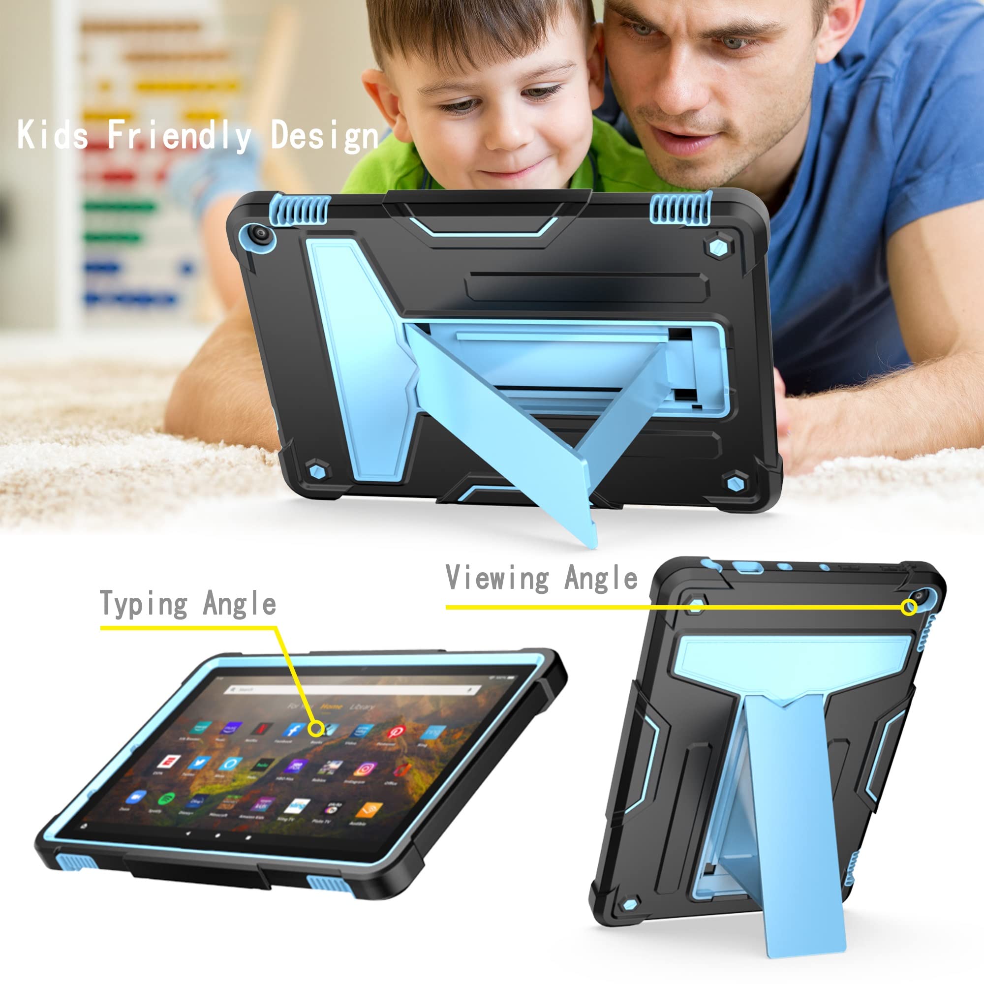 Pokrywa tabletu Obudowa kompatybilna z etui Kindle Fire HD 10/Fire HD 10 Plus 10,1" (wydanie modelu 2021), z podstawką, trójwarstwowa hybrydowa obudowa na całe ciało, wytrzymała, odporna na wstrząsy o