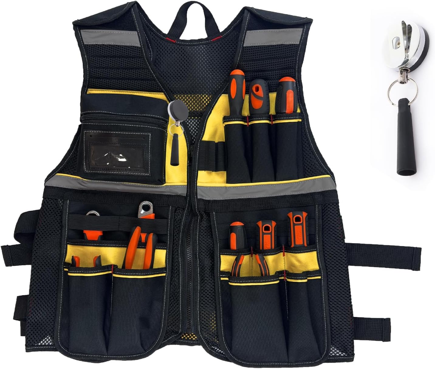 Adjustable Tool Vest for Men, 25 Pockets, Reflective Work Vest for Electricians, Carpenters & Construction Workers