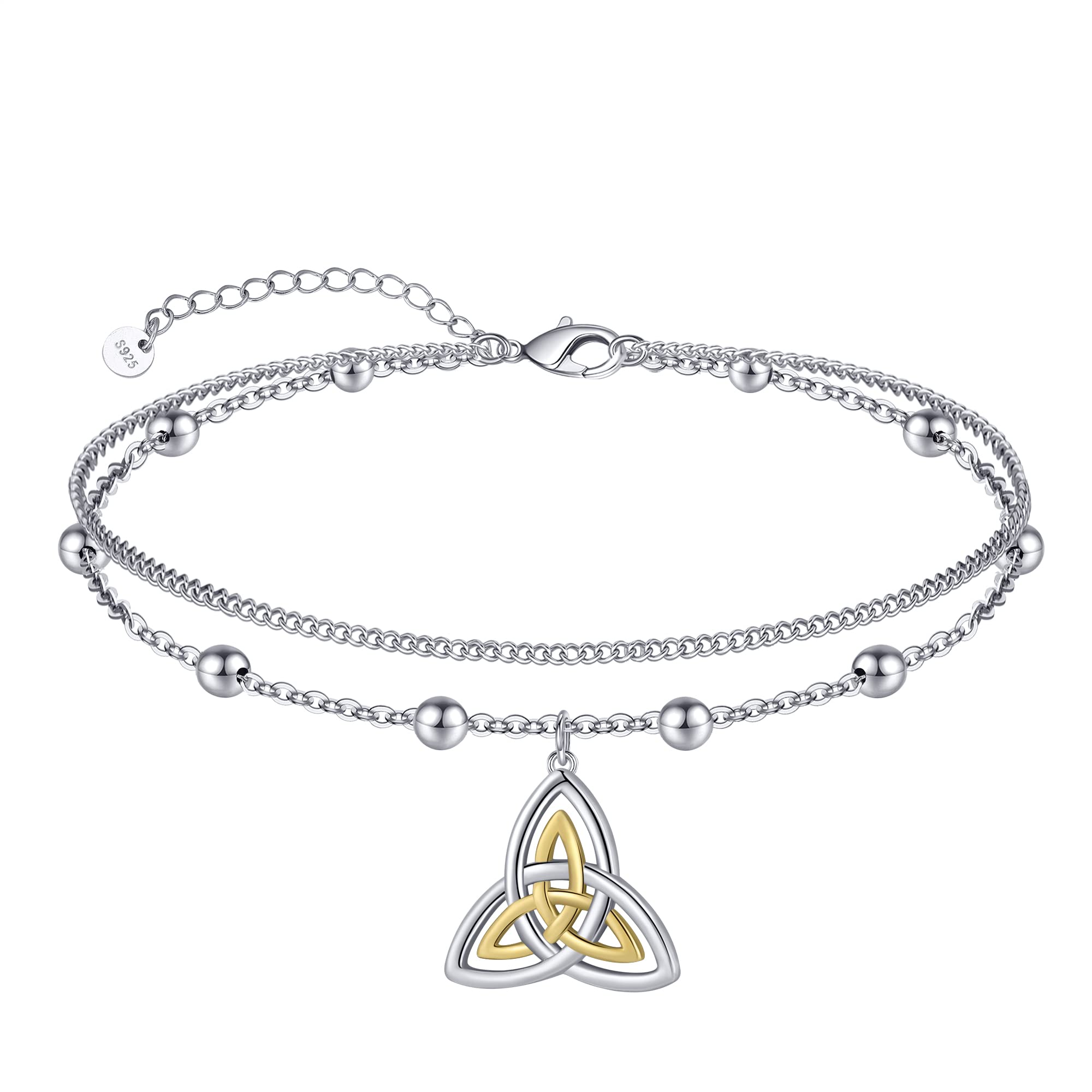 LINGBG JEWELRY Layered Anklet 925 Sterling Silver Celtic Knot Ankle Bracelet Beach Anklet Claddagh Anklet Adjustable Beach Ankle Mother's Day Jewelry Gifts for Women