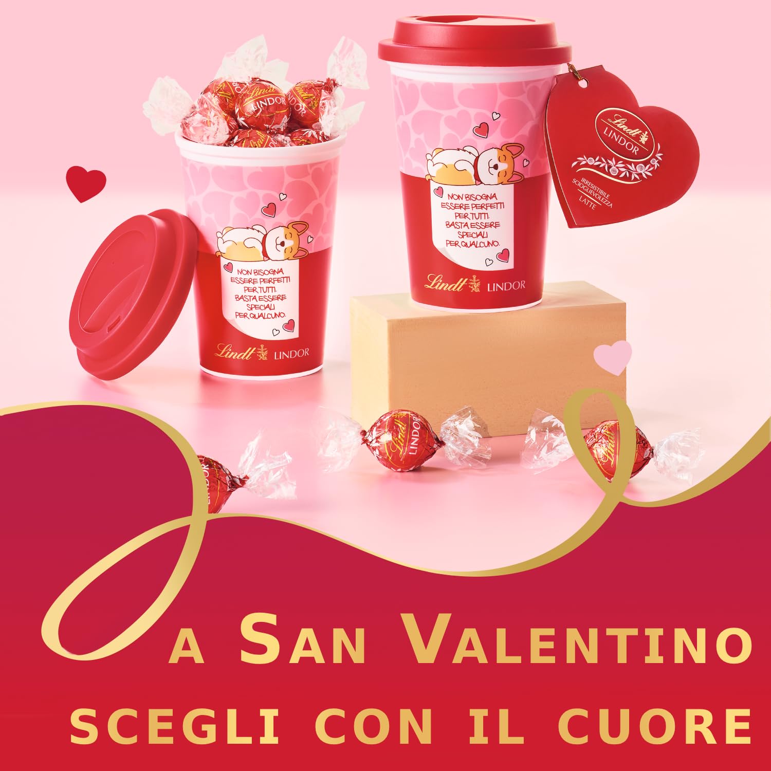 Lindt LINDOR Bicchiere Corgi con Cioccolatini LINDOR al Latte, Formato 112g