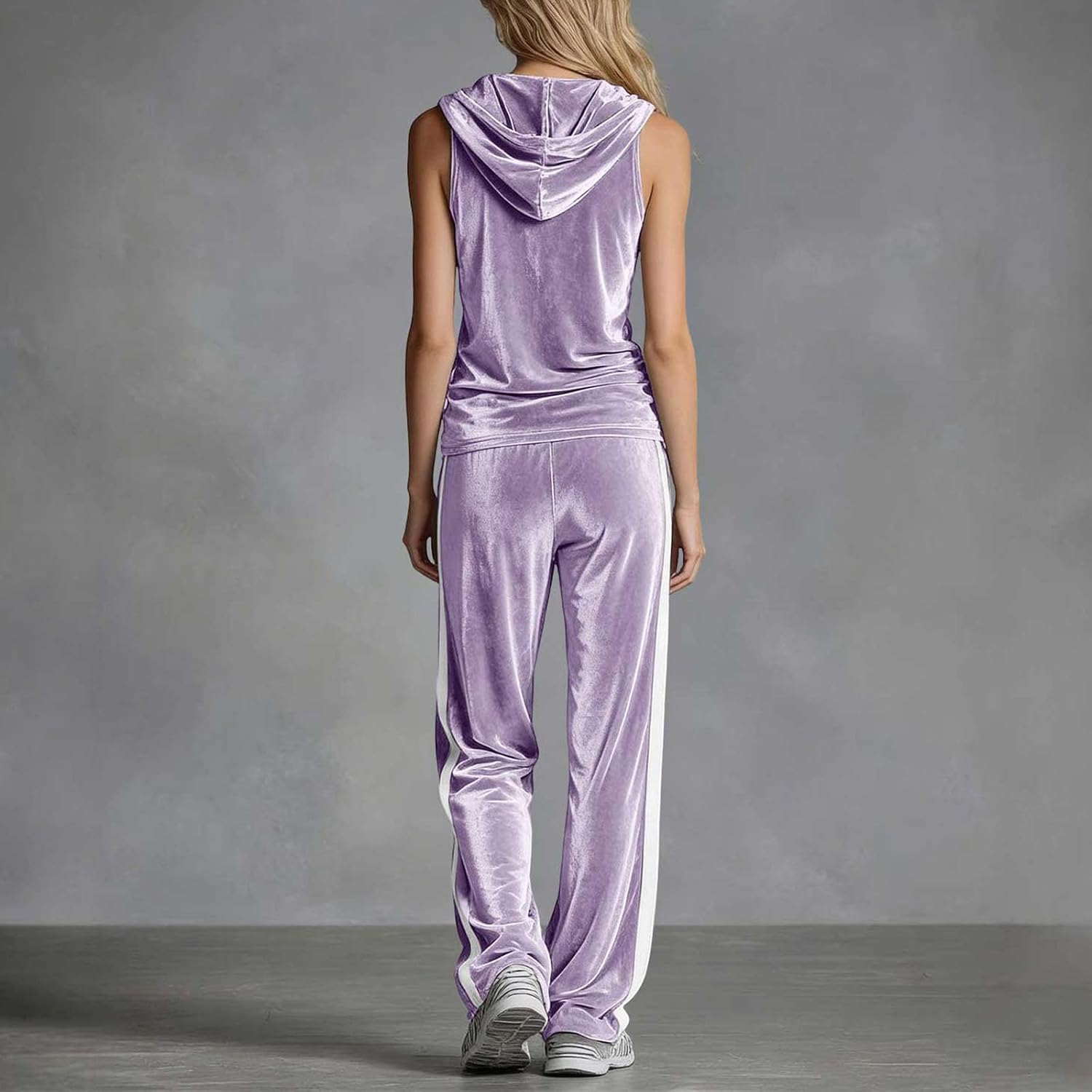 Women Sweatsuits Set Velvet 2 Piece Tracksuit Outfits Velour Sleeveless Cropped Hoodie Tops and Sweatpants Set