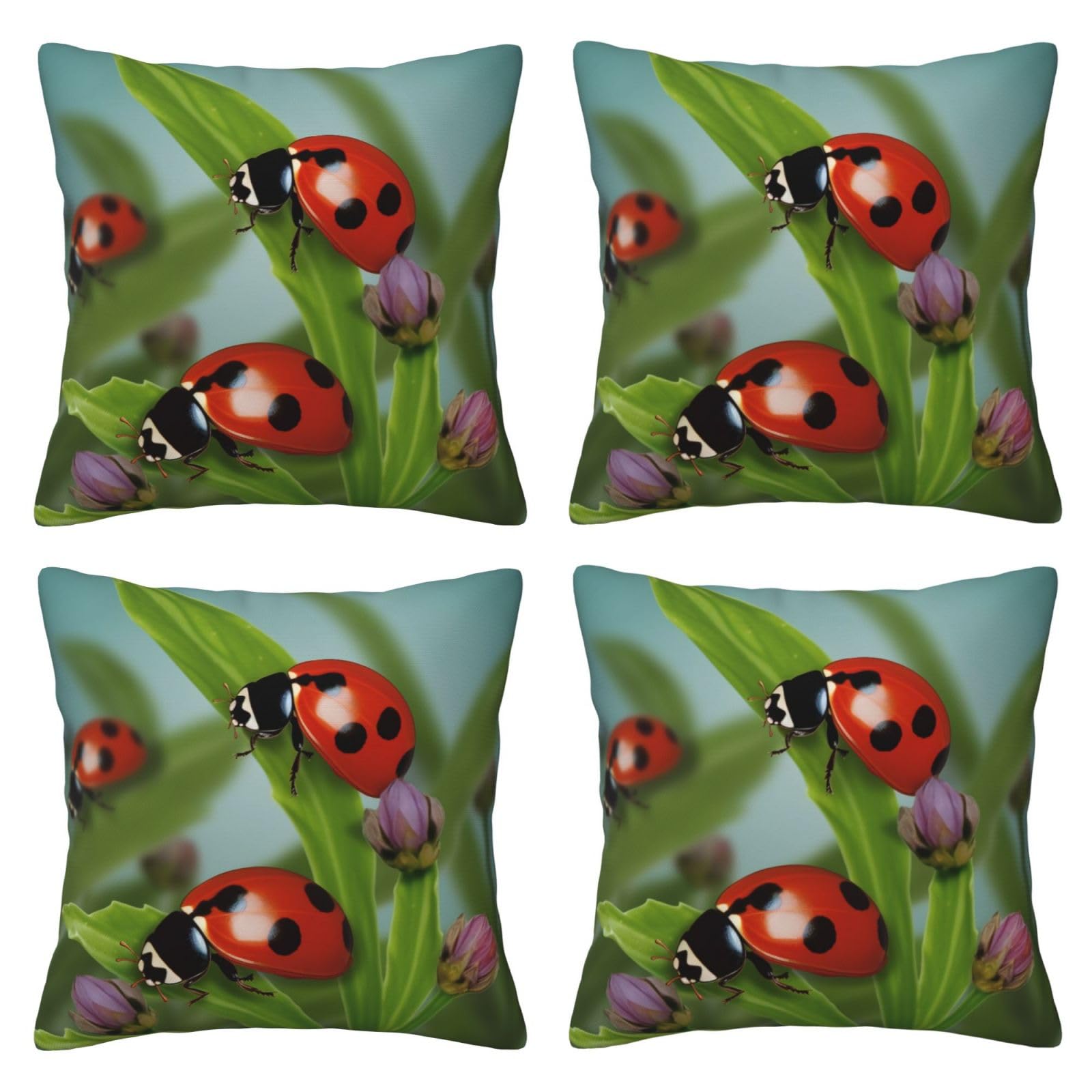 Ladybug Throw Pillow Cases 4 Pack Square Pillowcases Super Soft Pillow Protectors With Zipper for Couch Livingroom Sofa Bed Office Car,45x45 CM