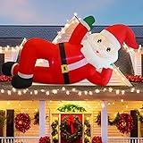 Juegoal Christmas Inflatables Outdoor Decorations, 12FT Long Inflatable Xmas Santa Claus, Lighted Blow Up Giant Lying Santa with Built in LED Lights, Light Up Holiday Winter Lawn Yard Garden Decor...