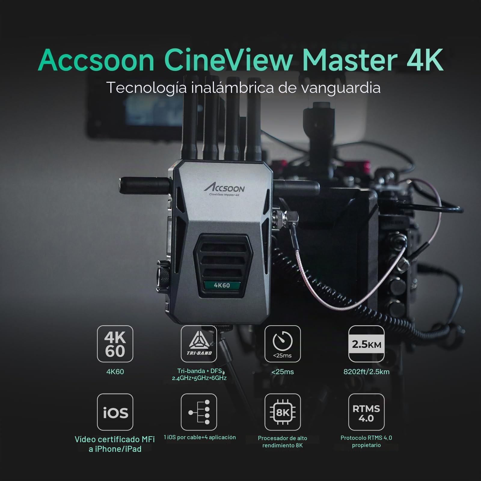 CineView Master 4K - Kit de transmisión inalámbrica de vídeo 1 transmisor y 1 Receptor