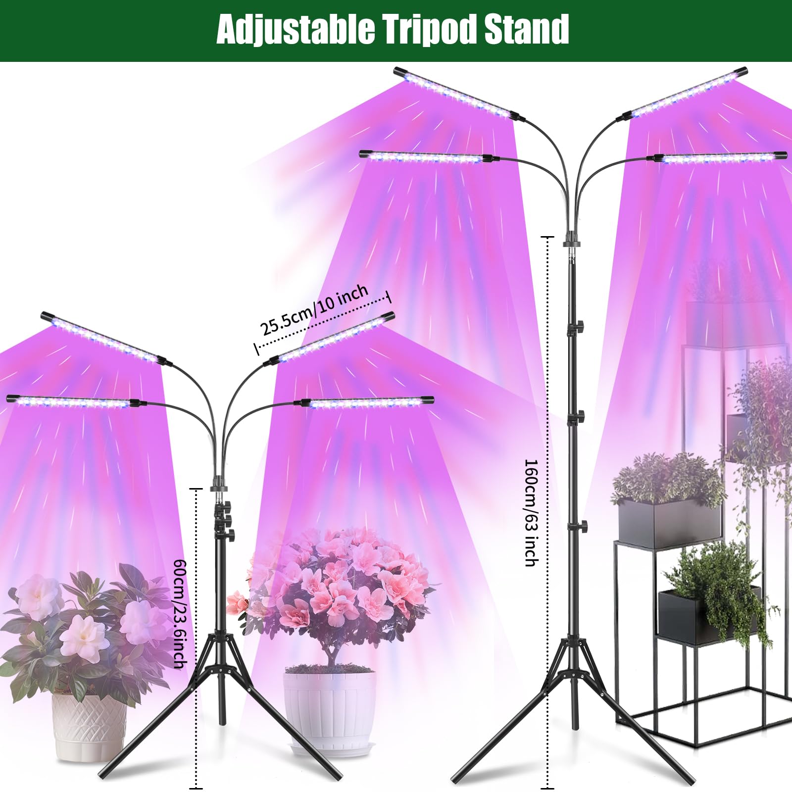Railee Lampada per Piante da Interno 120 LEDs Luce di Coltivazione a Spettro Completo Lampada da Coltivazione con Treppiede Grow Light per Semina Crescita Fioritura Fruttificazione
