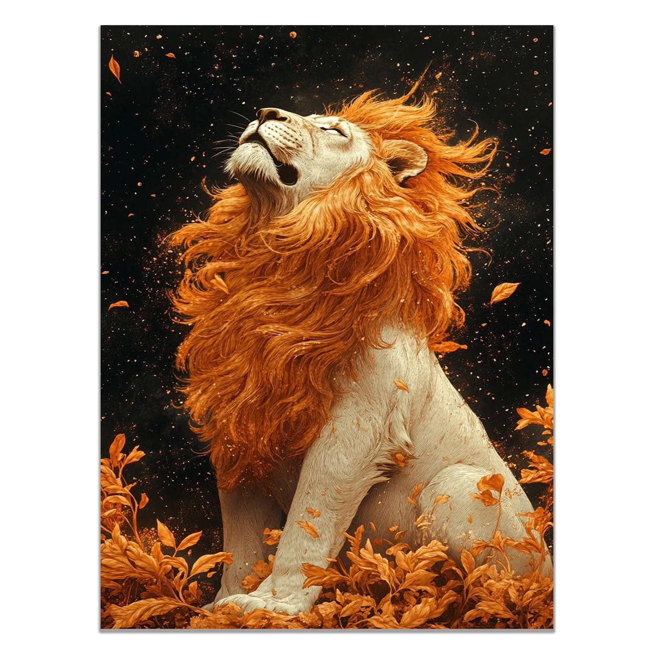 QUSAAOU Home Decor Roaring lion with fiery orange leaf mane speckled Cute Modern Art Pieces Suitable For Decorating Dorm Rooms Apartments Living Rooms Bedrooms Hallways.(Orange)-20x30cm Unframed