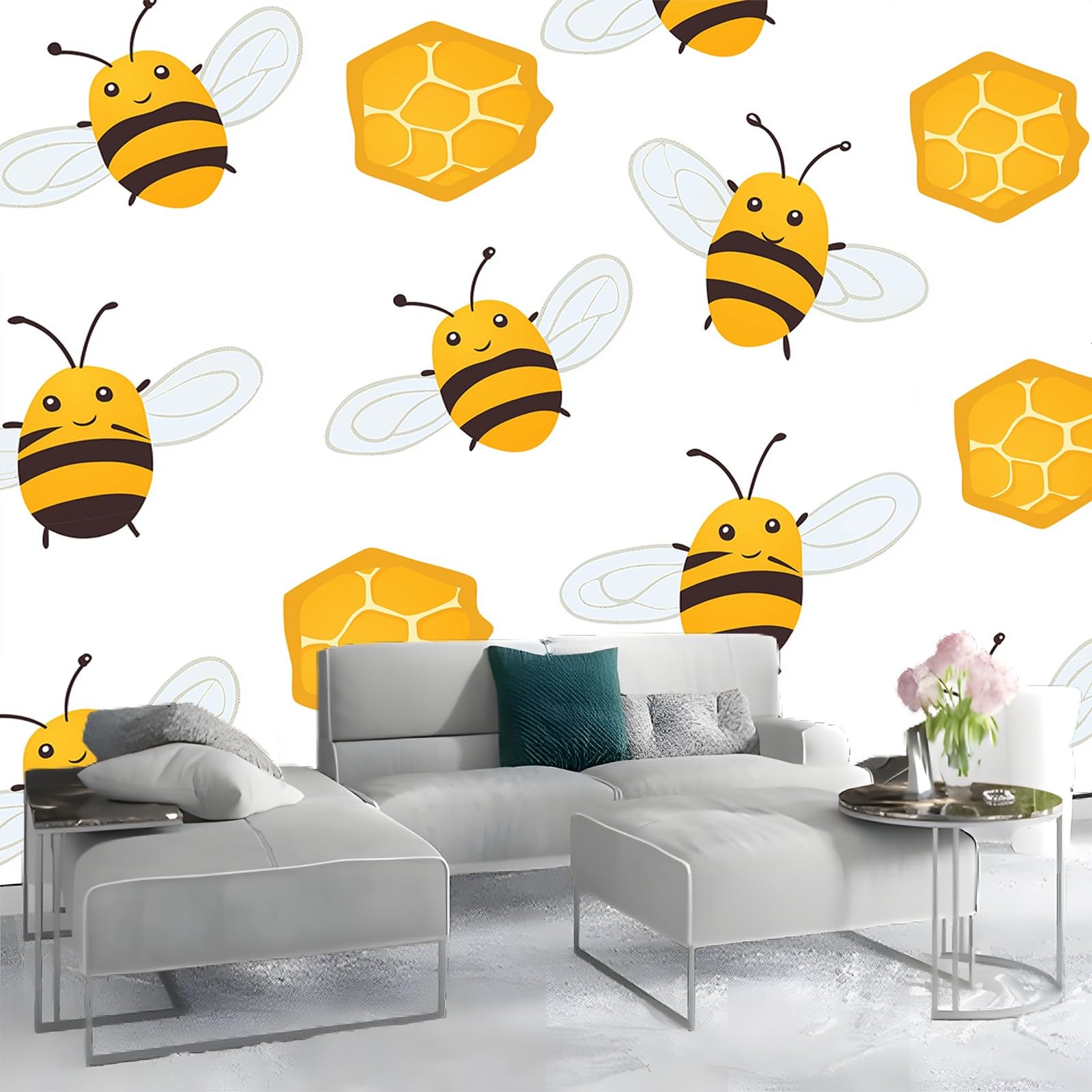 Panoramiczna tapeta kreskówka pszczoła miodowo-żółty czarny 200 x 140 cm (szer. x wys.), gigantyczny plakat ścienny 3D nowoczesna tapeta dekoracja ścienna salon sypialnia sypialnia sypialnia biuro