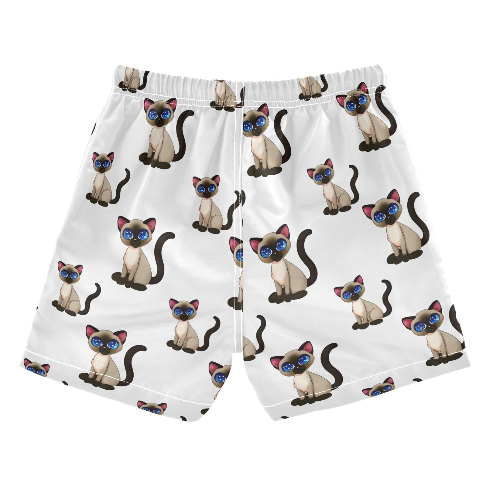 ALAZA Cute Cat Kitten White Boys' Swim Trunks Beach Shorts Quick Dry Swimsuit 5T
