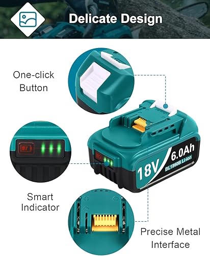 Miniatura 4 de Amityke Batería para Makita 18V Batería 6.0Ah, paquete de 4 baterías de repuesto compatibles con Makita 18 voltios batería BL1860 BL1820 1830B 1840B