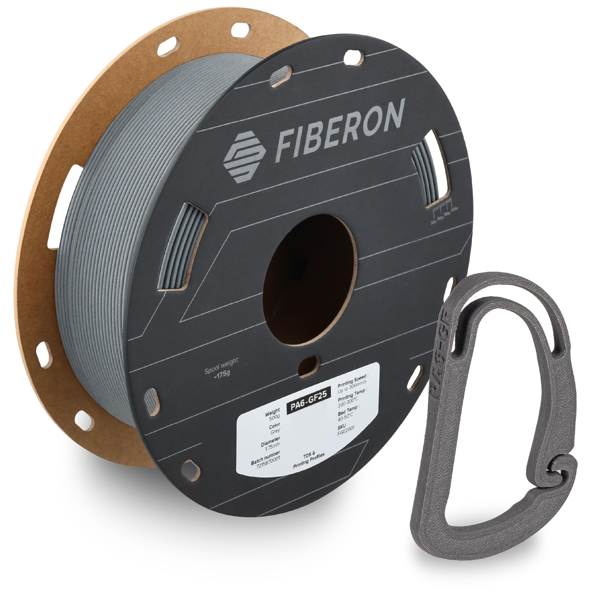 Polymaker Fiberon PA6-GF filament, 1,75 mm, szary, 500 g, ulepszona szpula kartonowa
