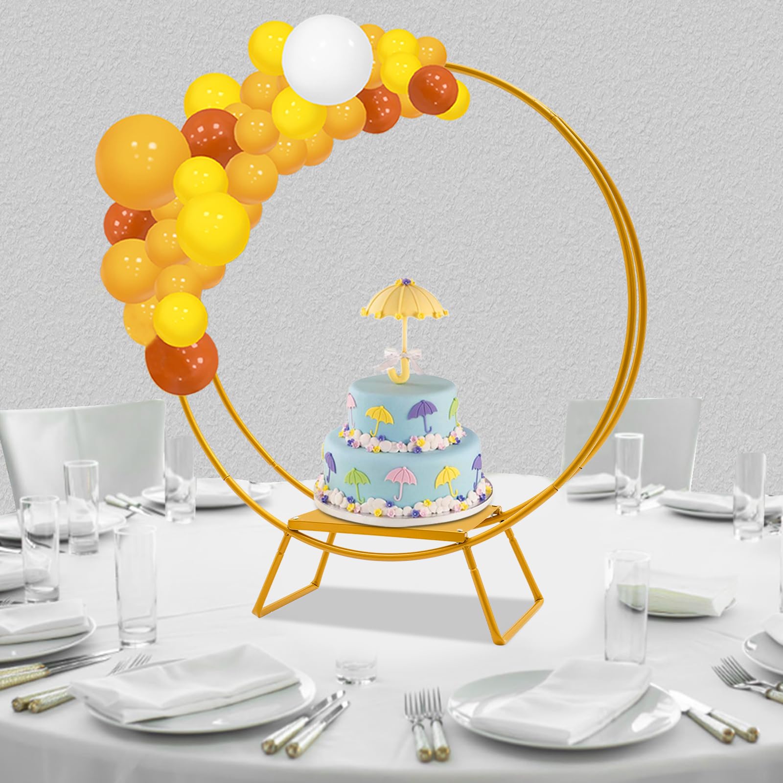 Tortenständer für Hochzeit, Doppelring Hochzeitstortenständer Hochzeitshalterung, Rund Metall Cake Ständer für Party, Geburtstag, Jahrestag (Gold)