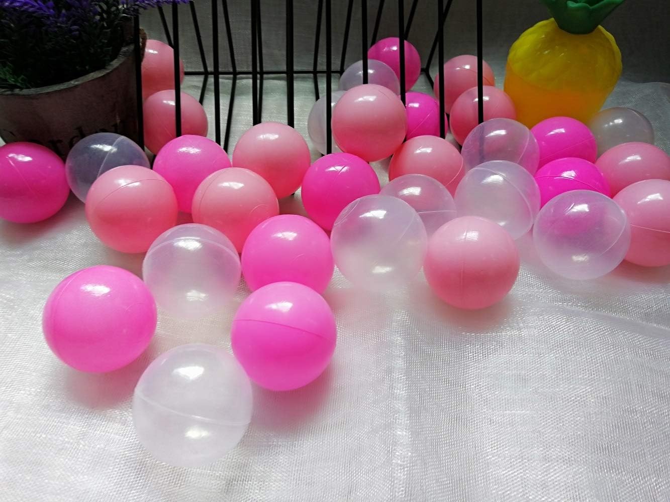 Kaptin 5.5cm 100PCS Ball Pit Balls Soft Plastic Kids Play Ball, Ocean Ball, Kids Ball Swim Pit Toy Ball Tent Toddler Ball Play Balls for Indoor & Outdoor (Dark Light Pink+Transparent)
