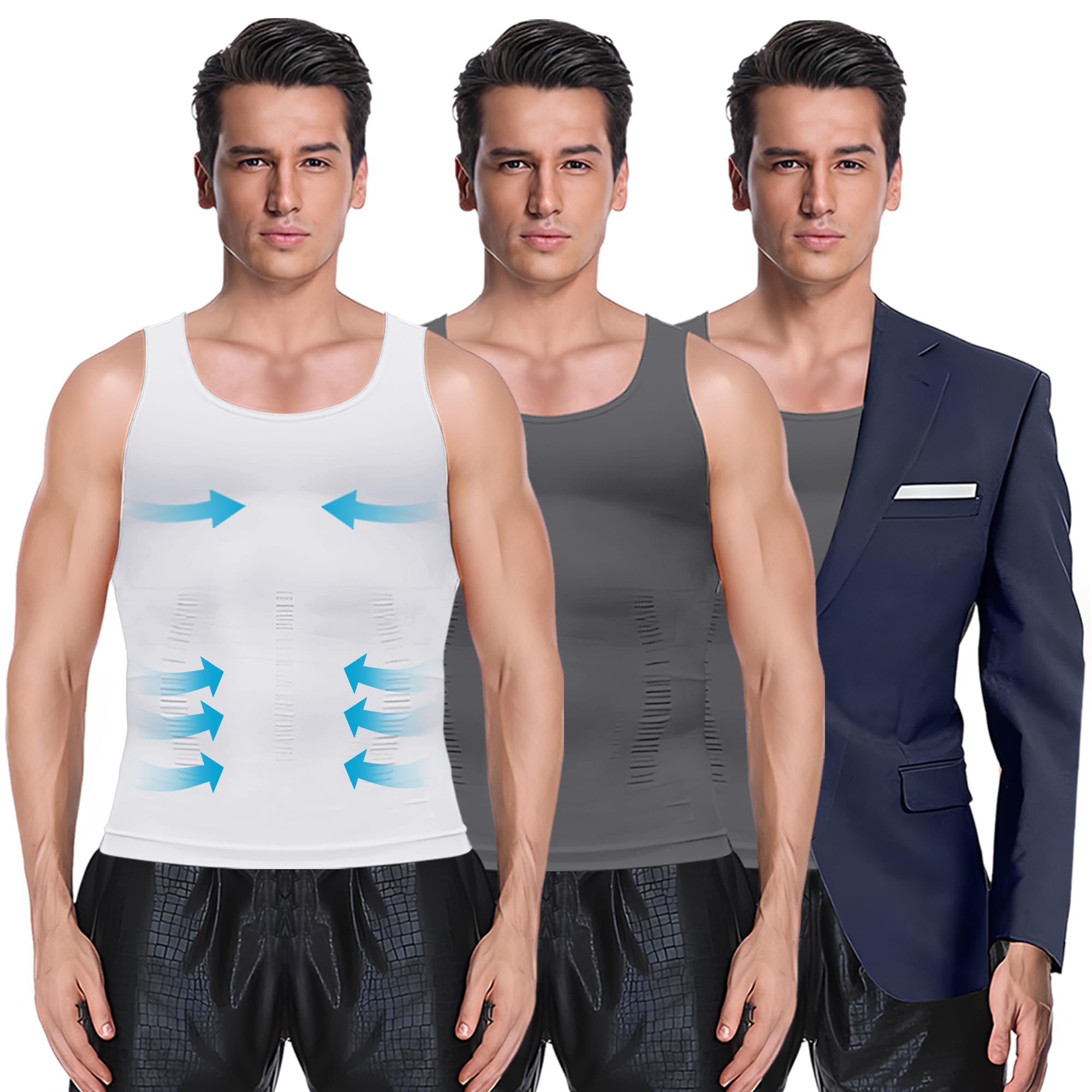 MEETYOO 1/2/3 Pack Shaper Slimming Tank Top Athletic Compression Shirt with Sleeveless Undershirts for Men
