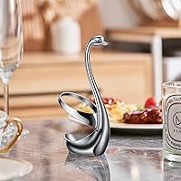 Vista 5 de AnSaw Juego de Portacucharas de Café Pequeñas Plateado, Base de Cisne con Juego de 10 Cucharas Demitasse Espresso, Cuchara de Postre Mini de Hoja