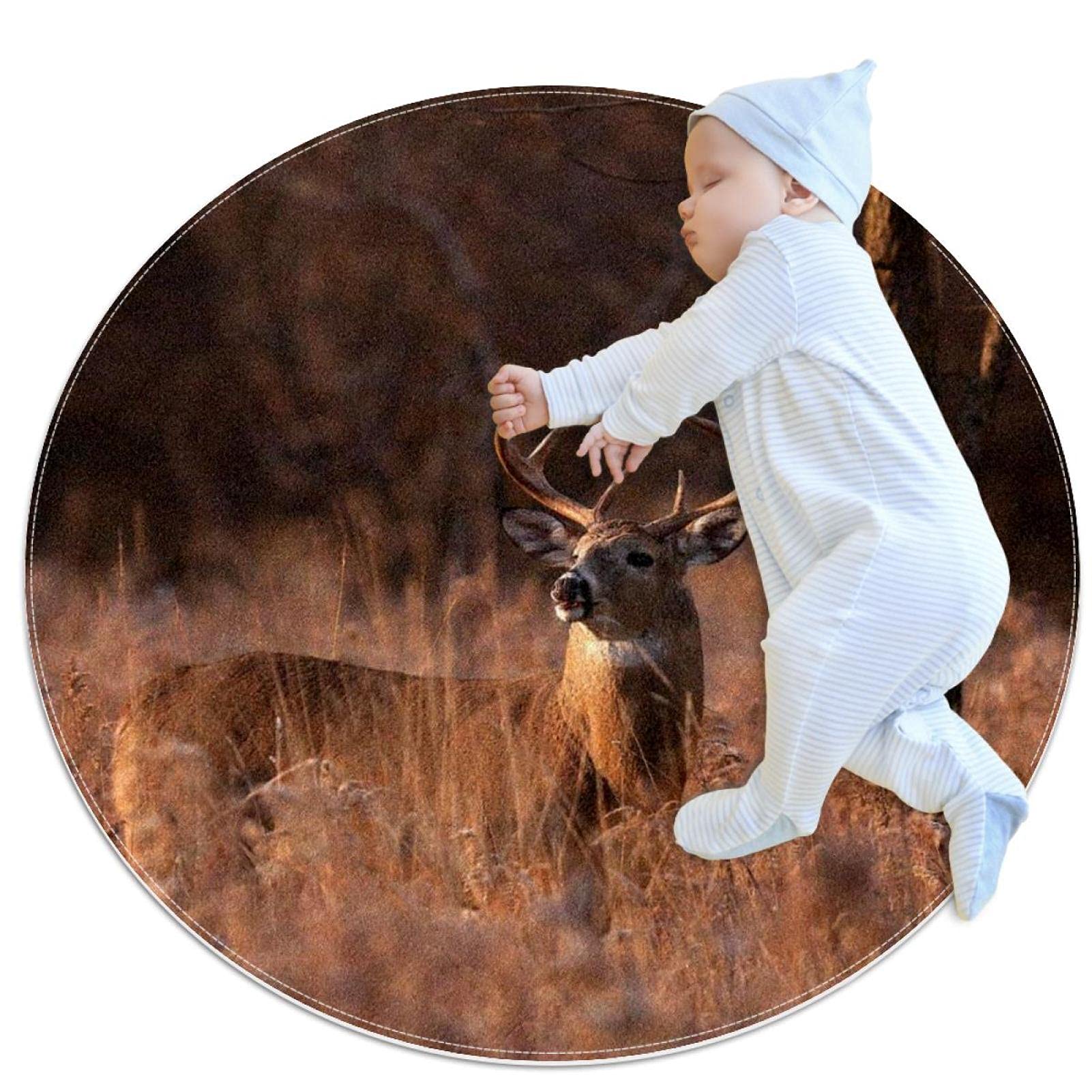 Tapis de jeu enfants cerf de Virginie cadeau d'anniversaire original tapis rond faune 80cm