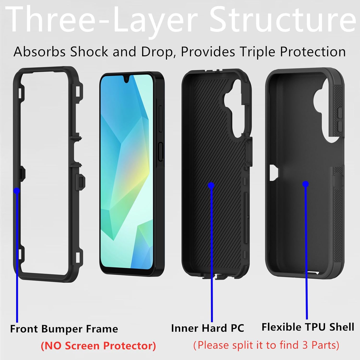 for Samsung Galaxy A26 5G Case, Heavy Duty Defender Case Dustproof Shockproof Protection 3 in 1 Rugged Cover for Samsung Galaxy A26 5G (Black)