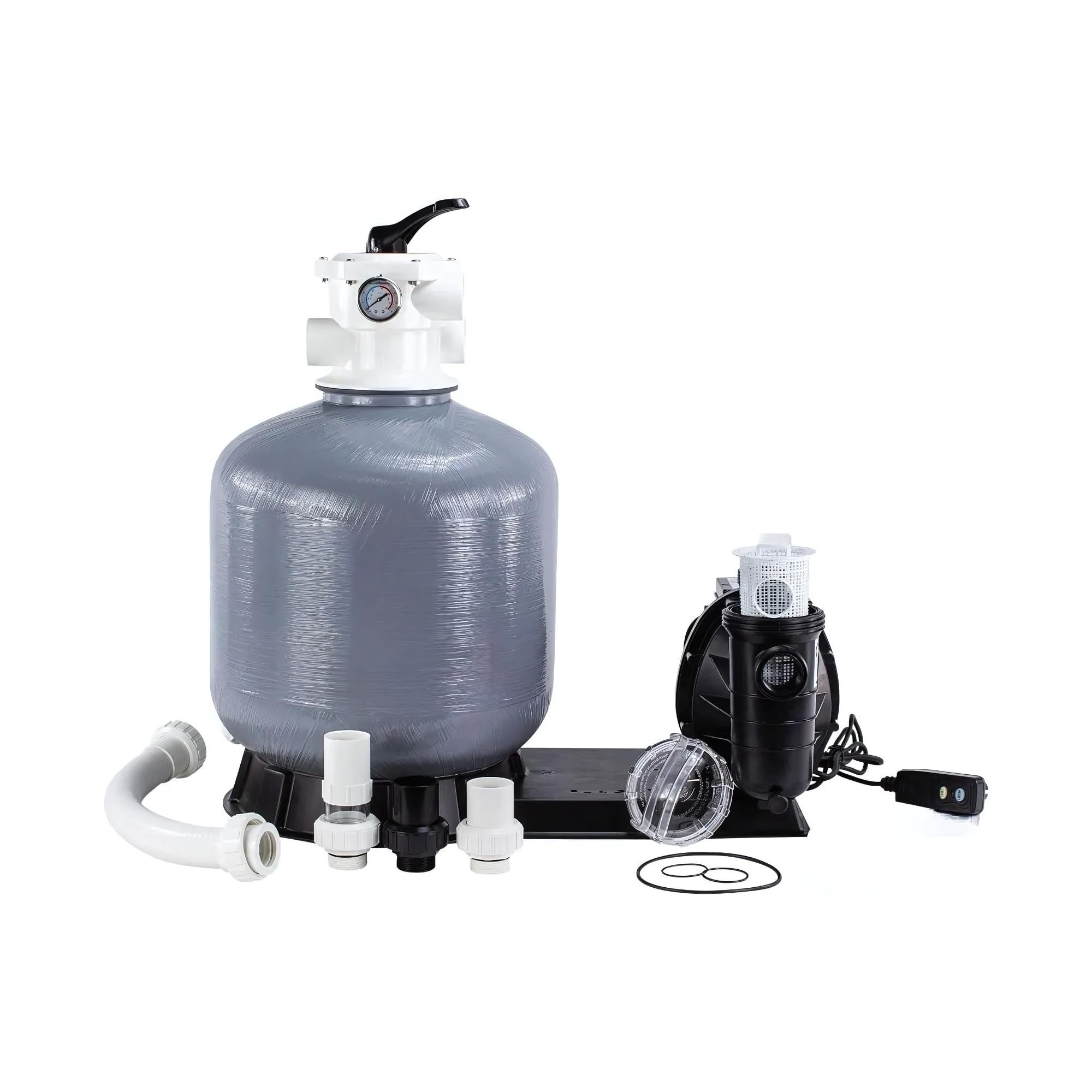 Impianto di filtraggio a sabbia FSF500, 11.100 l/h (11.1 m³/h), riempimento sabbia 85 kg, prefiltro, valvola a 6 vie, caldaia filtro da 535 mm, pompa per piscina da 230 V, per piscine fino