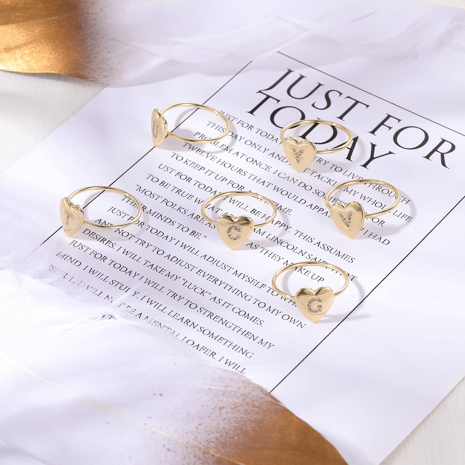 AOEDEJ Sterling Silver Stackable Initial Ring 14K Gold Plated CZ Heart Initial Capital Letter for Women - Image 5