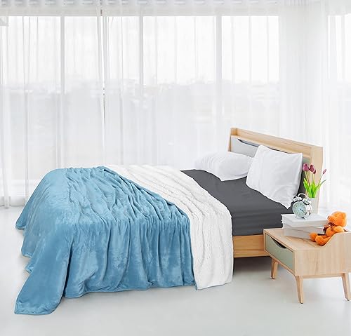 Miniatura 7 de Utopia Bedding Manta Sherpa tamaño California King azul lavado, 102 x 96 pulgadas  Manta reversible de forro polar de felpa gruesa y cálida de 480