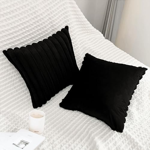 Miniatura 4 de Paquete de 2 fundas de almohada de terciopelo de 18 x 18 pulgadas, fundas de almohada cuadradas de piel sintética para decoración de sala de estar,