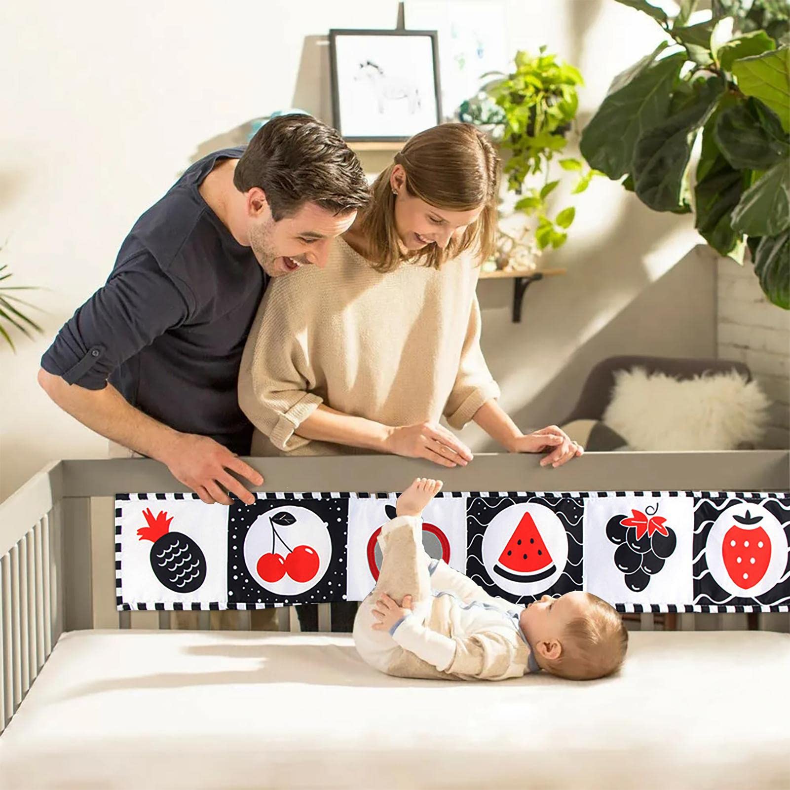 Livre En Tissu Noir Et Blanc Pour Bébé 0-6 Mois - 12 Motifs Contrastés, Stimulation Visuelle
