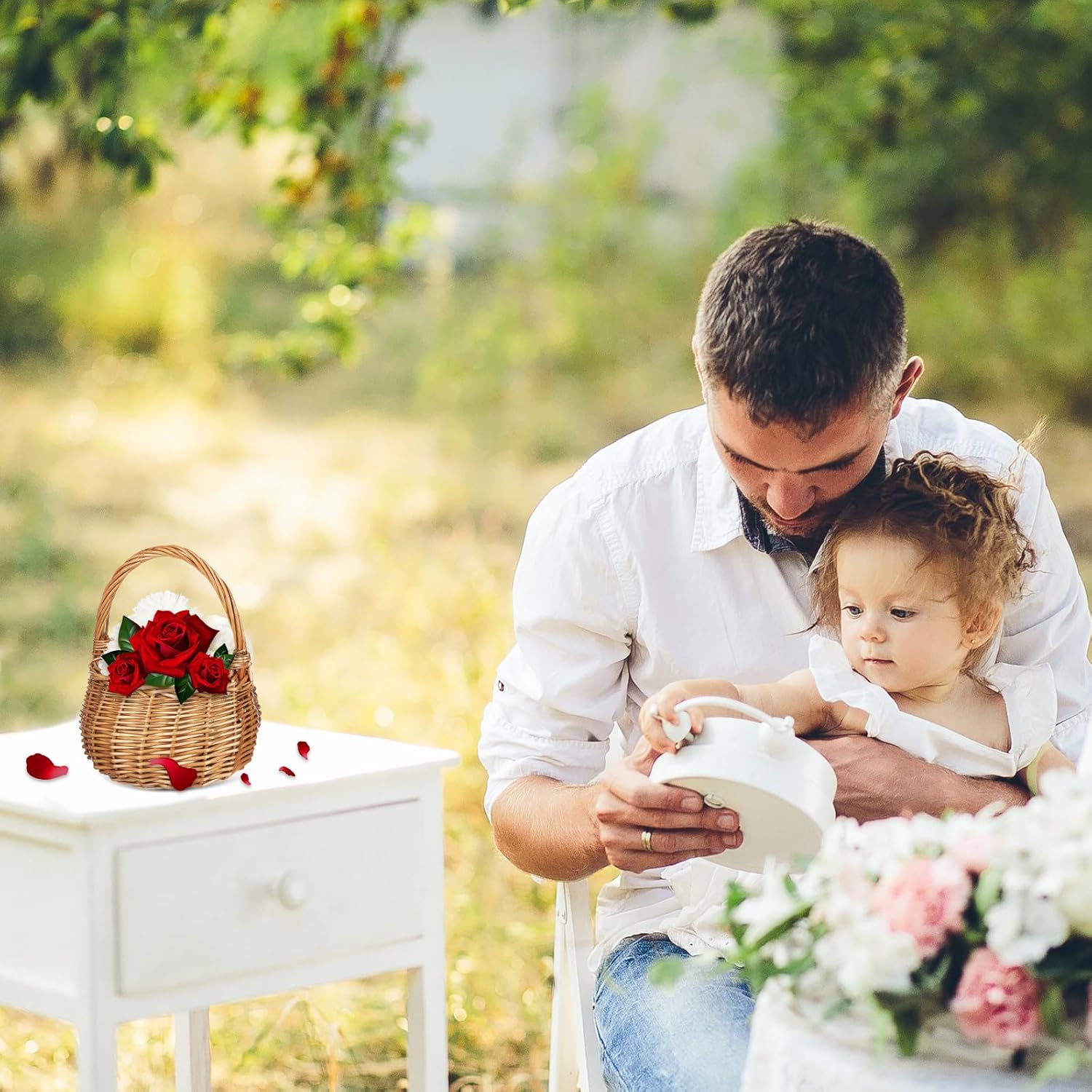 Rustic Wedding Flower Basket Wicker Basket 15X21Cm Woven Rattan for Garden and Ceremony Supplies