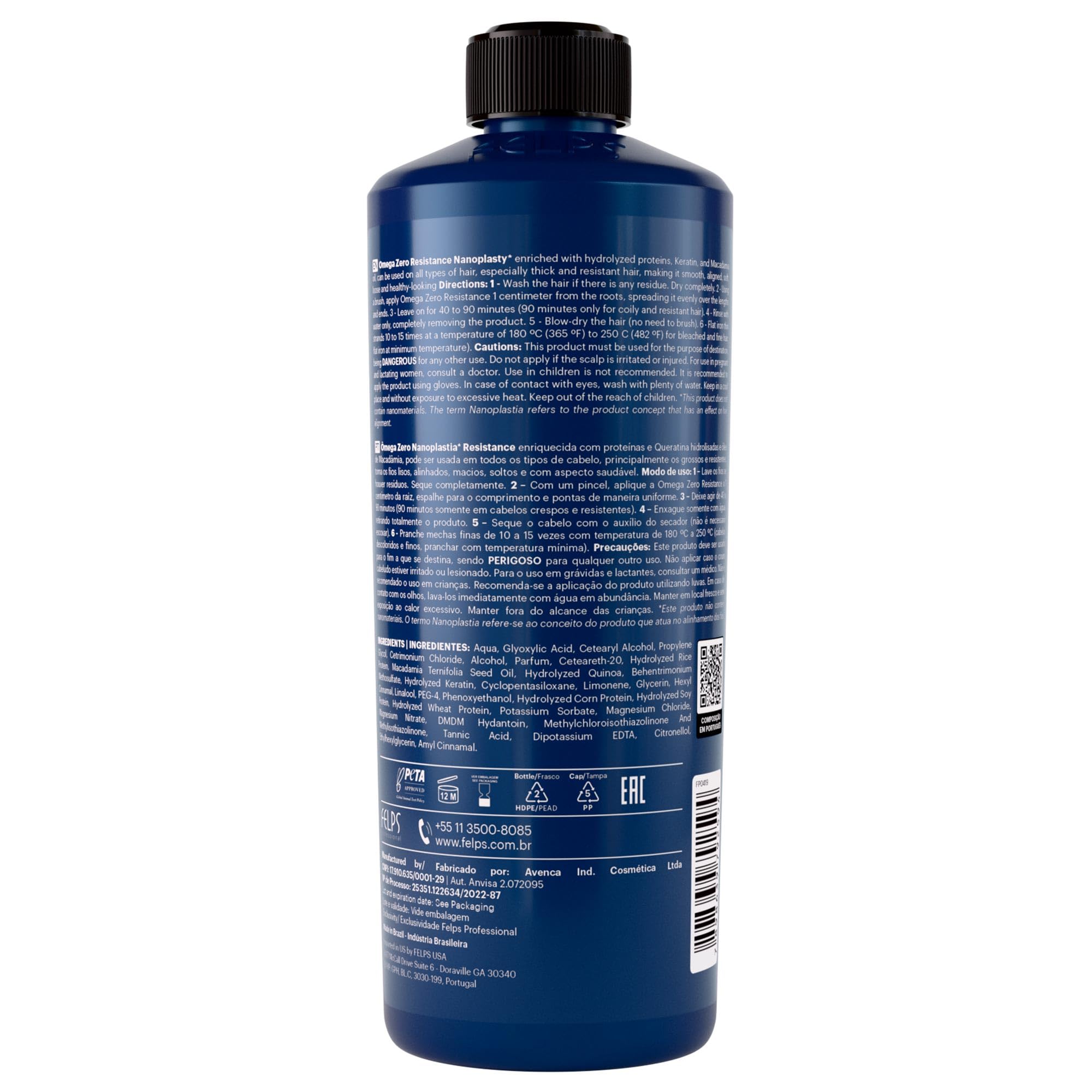 Felps Professional Omega Zero Nanoplastia Resistance Haarglättungsbehandlung, Ohne Formaldehyd, Mit Macadamiaöl und Keratin, 500 ml