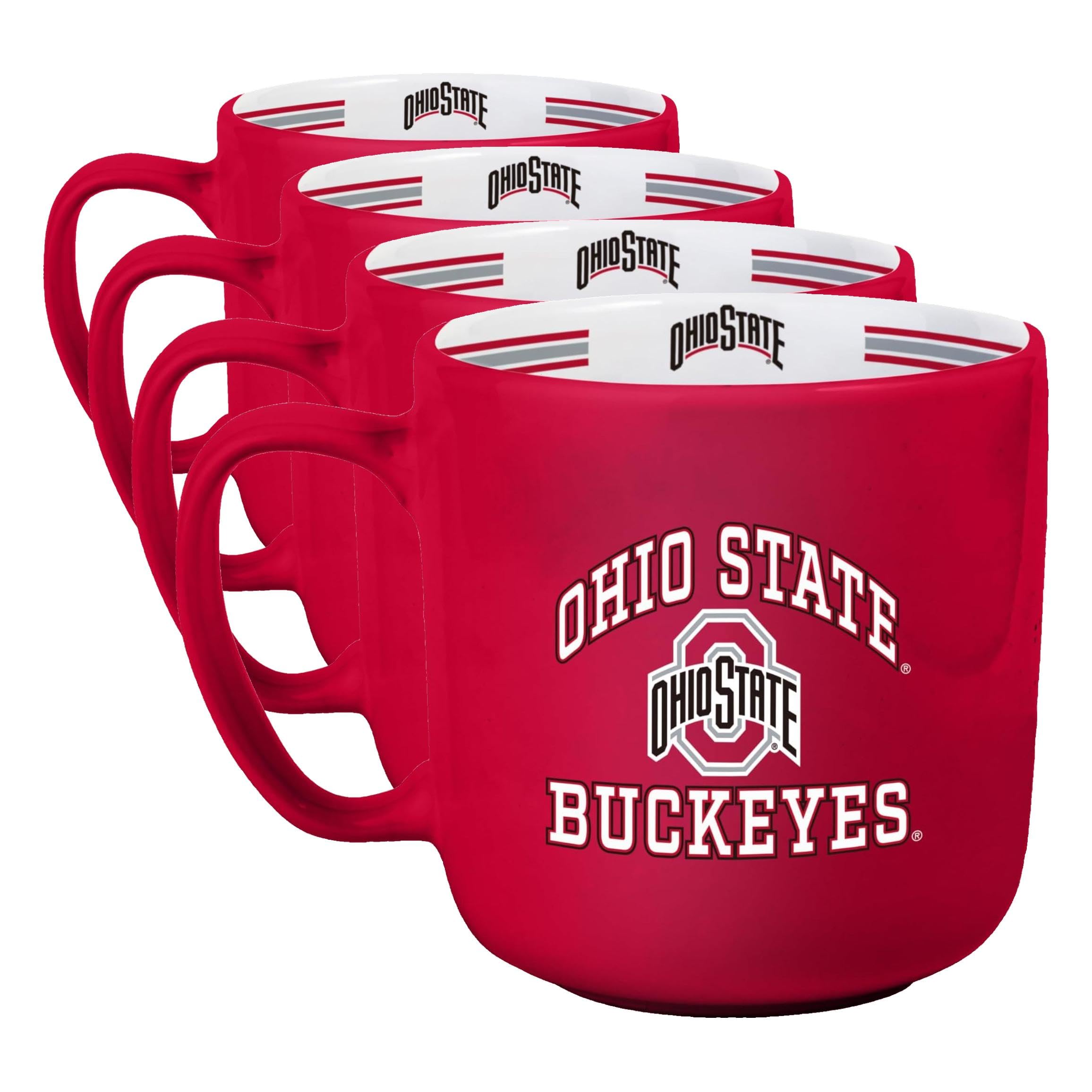 Logo Brands NCAA Ohio State Buckeyes 15oz Stripe Mug - Team Logo, Inside Print, Standard Handle, Microwave &amp; Dishwasher Safe, 15 Ounces (Pack of 4)