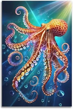 CWBUFD Marine Animal Poster Octopus Under The Sea Decorative Canvas Family Bedroom Artwork Picture Painting 12x18inch30x45cm