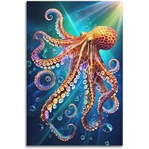 CWBUFD Marine Animal Poster Octopus Under The Sea Decorative Canvas Family Bedroom Artwork Picture Painting 12x18inch30x45cm