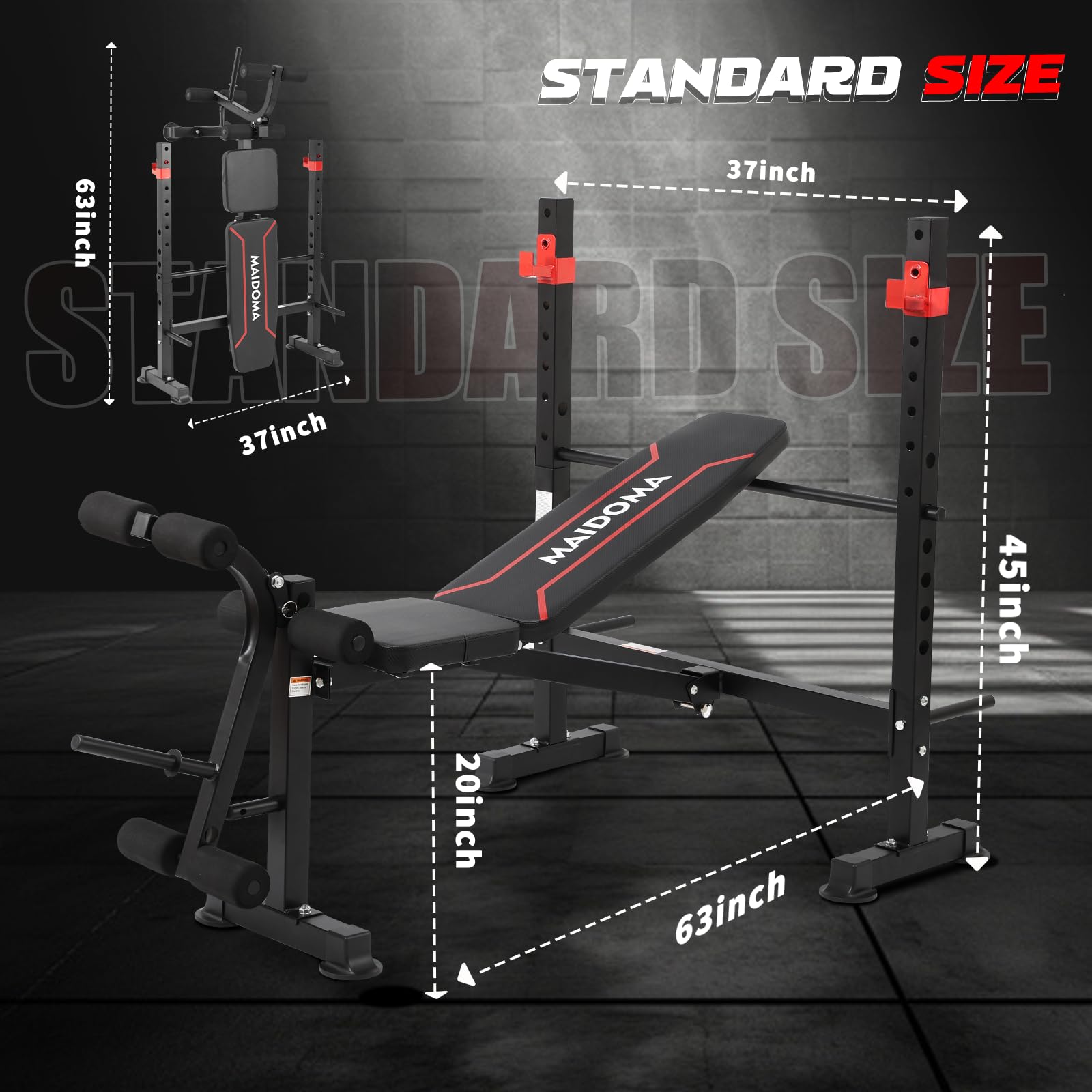 MAIDOMA Multi-Function 8 in 1 Foldable Weight Bench Set with Leg Extension | Foldable Bench Press with Rack, Adjustable Flat Incline Decline Workout Bench Set for Home Gym.（US Stock）